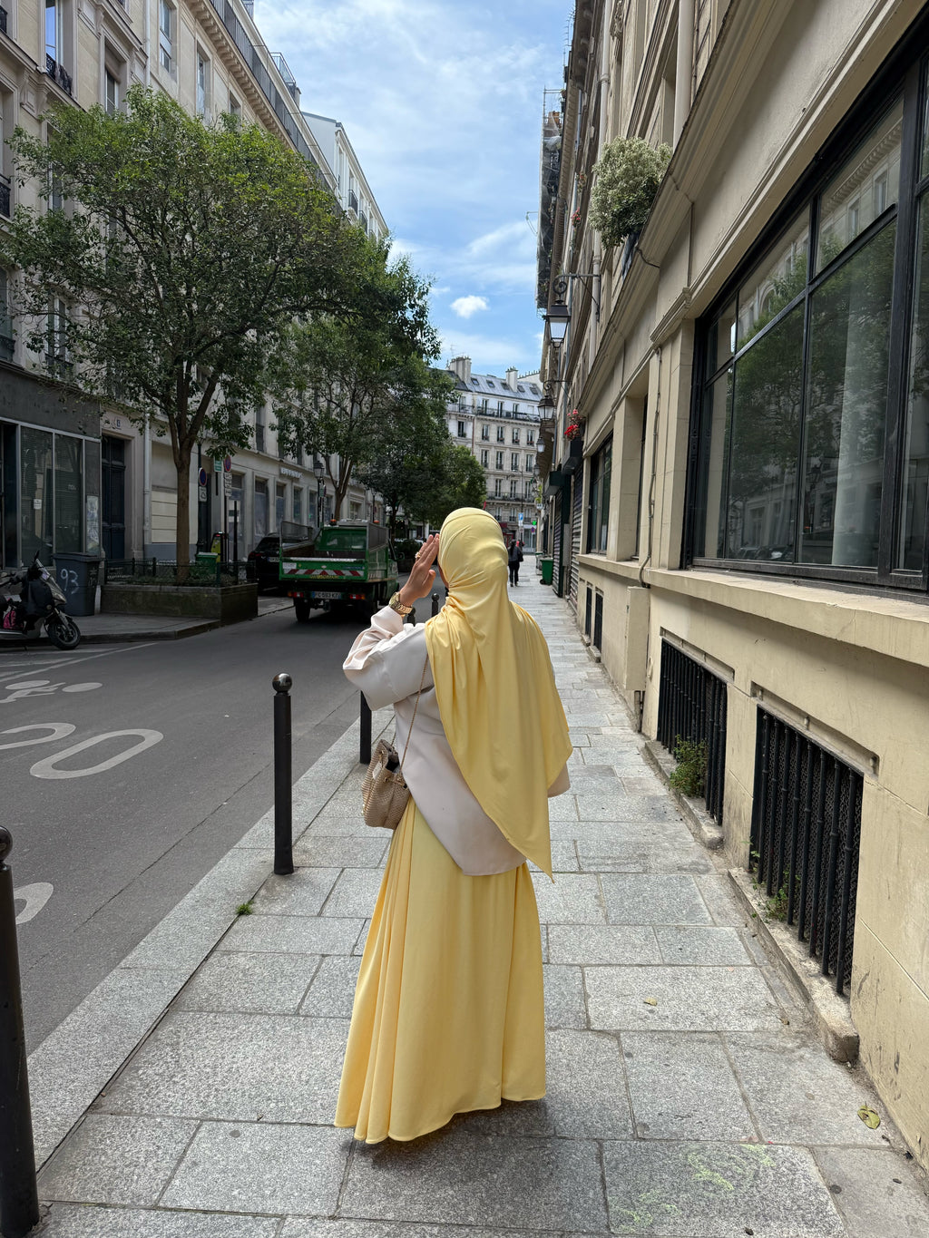 🧕🏻👗[ Taille Tall] Set Jupe + Hijab jersey scuba premium jaune   ( voir description**)