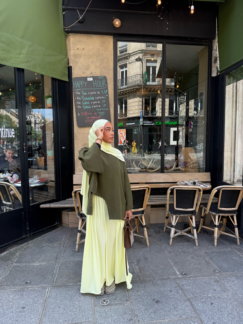 🧕🏻👗(standard)   Jaune fluo  Set Jupe + Hijab jersey scuba premium ( voir description**)