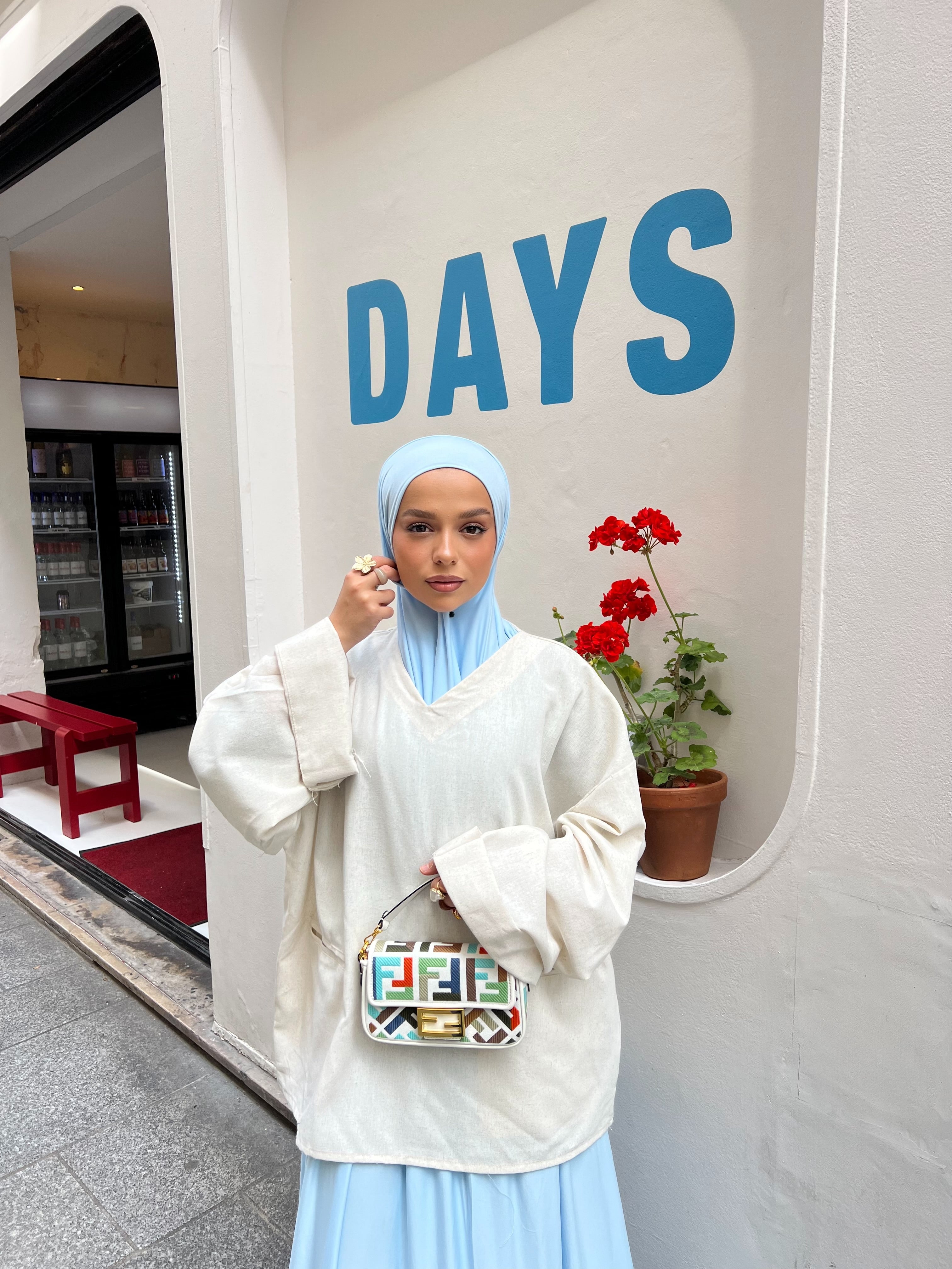 🧕🏻👗Standard bleu ciel  Set Jupe + Hijab jersey scuba premium Bleu ciel ( voir description**)