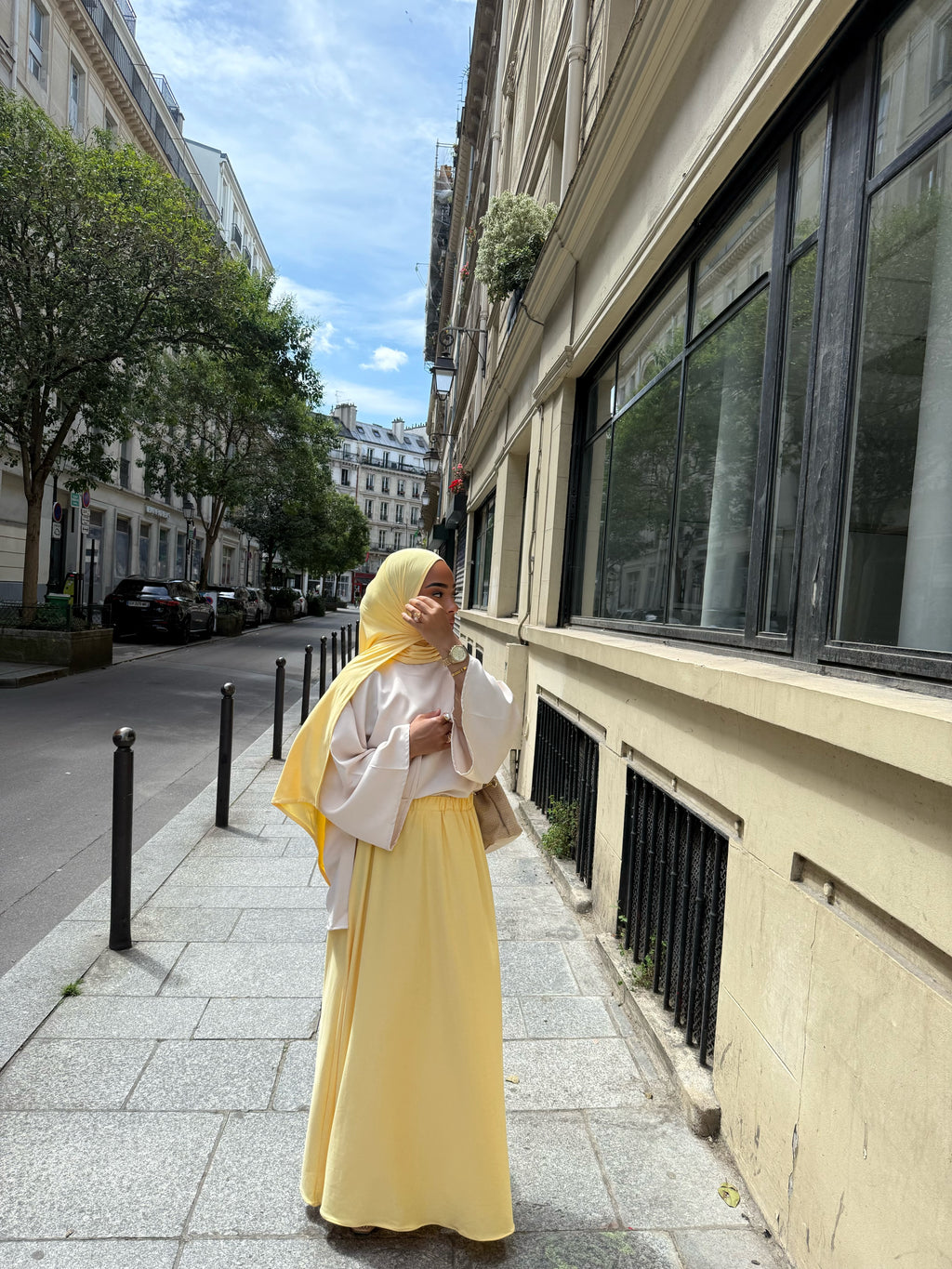 🧕🏻👗[ Taille Tall] Set Jupe + Hijab jersey scuba premium jaune   ( voir description**)