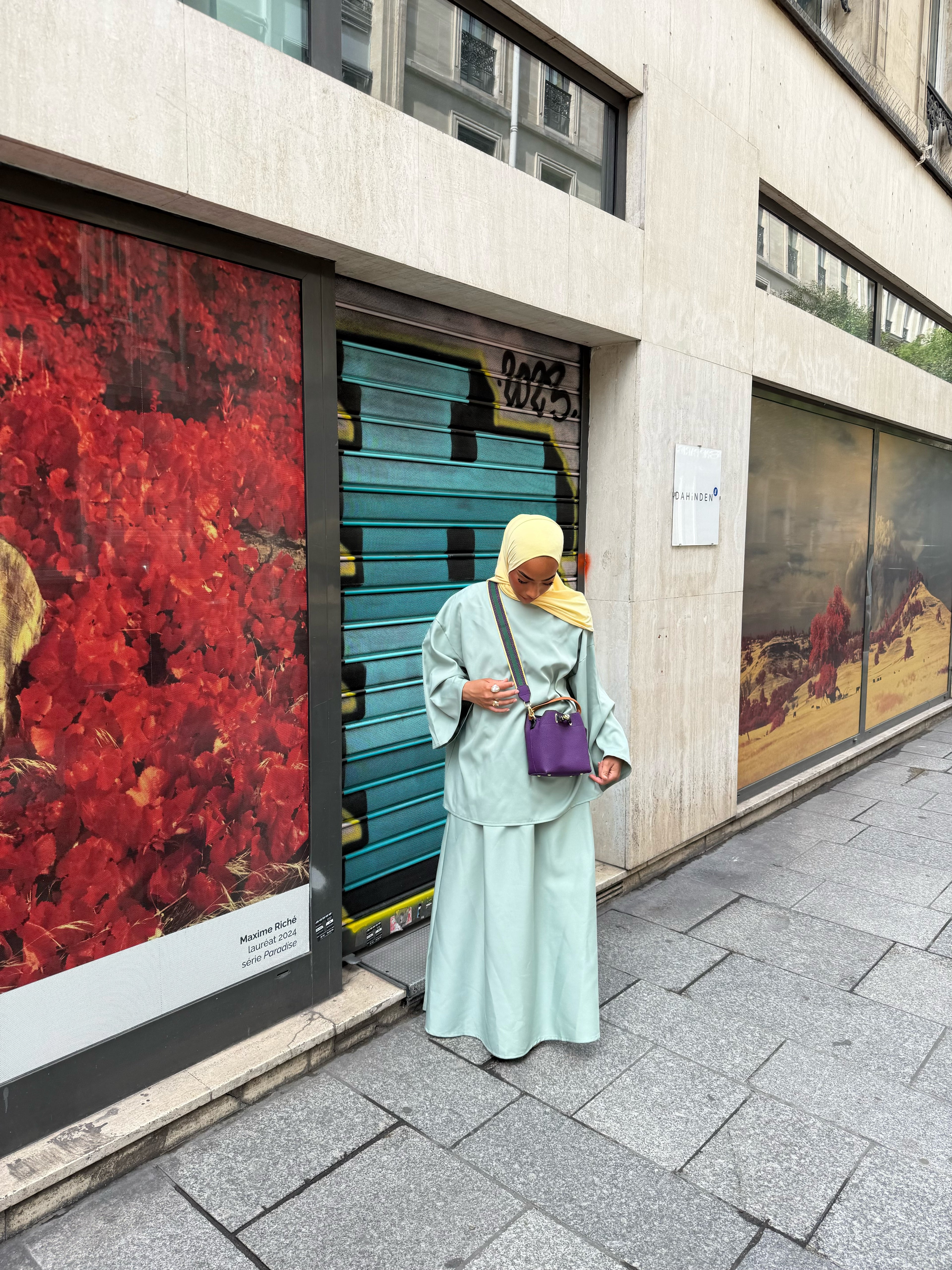 🧕🏻👗[ Taille Tall] Set Jupe + Hijab jersey scuba premium jaune   ( voir description**)