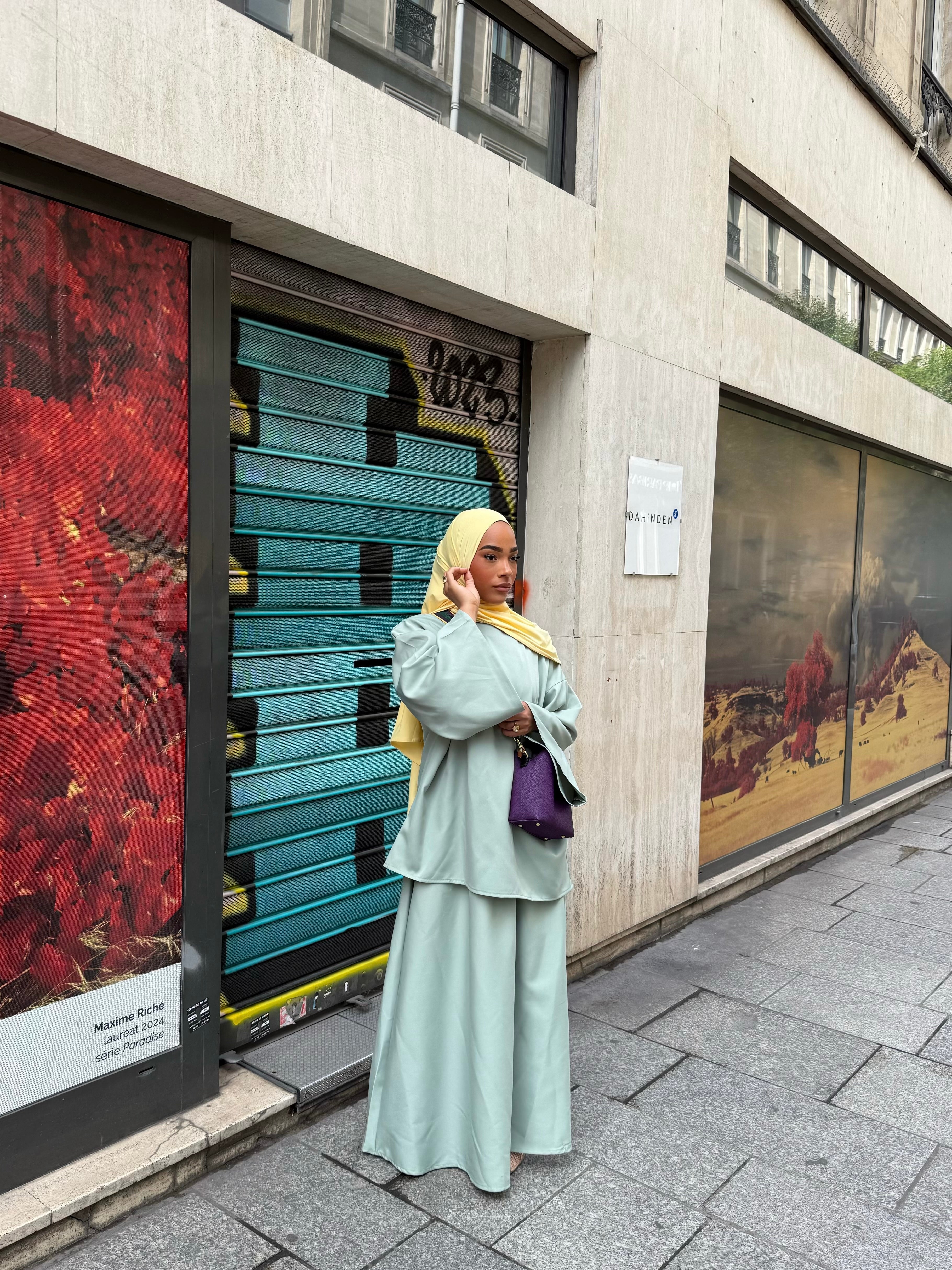 🧕🏻👗[ Taille Tall] Set Jupe + Hijab jersey scuba premium jaune   ( voir description**)