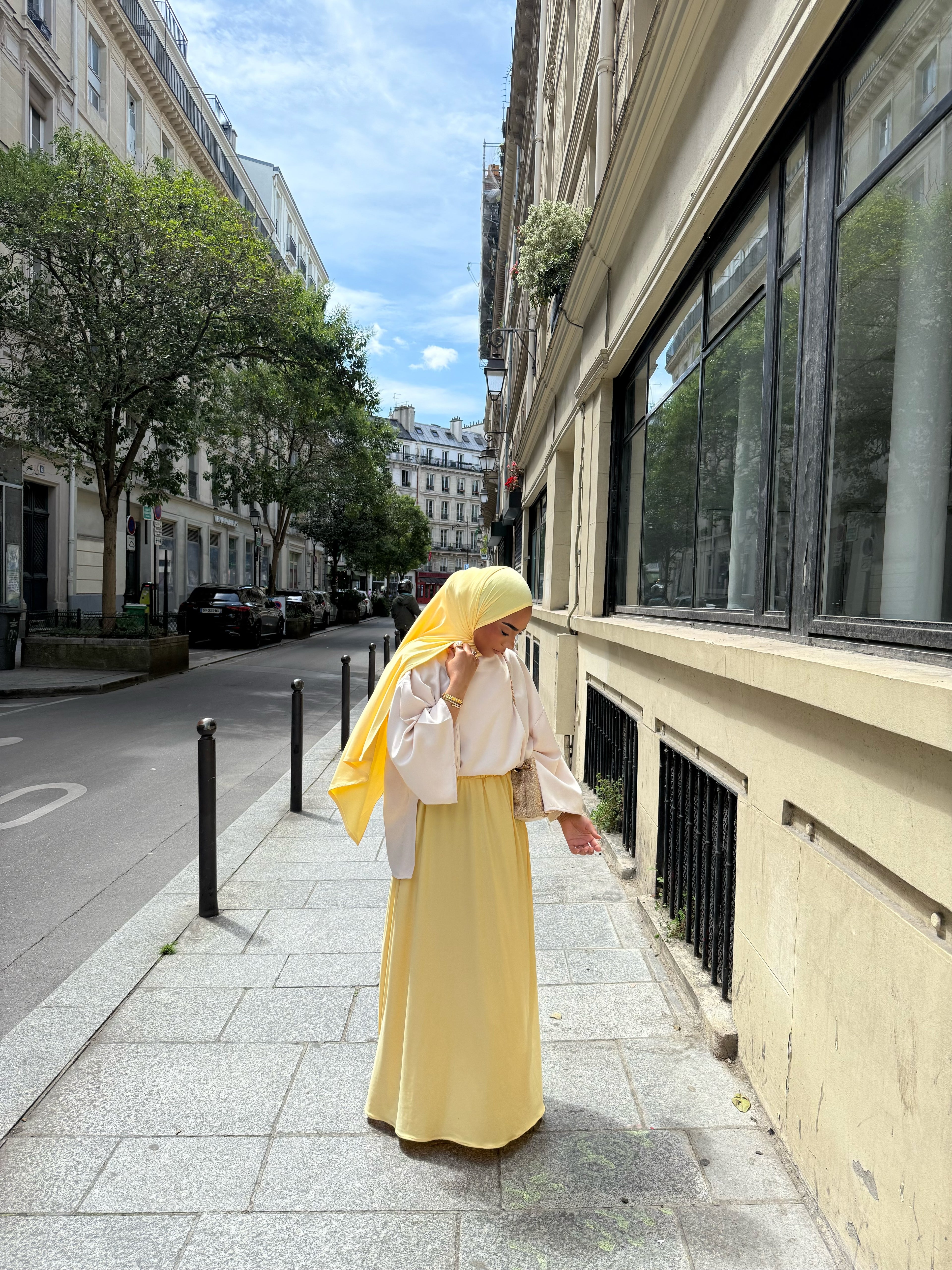 🧕🏻👗[ Taille Tall] Set Jupe + Hijab jersey scuba premium jaune   ( voir description**)