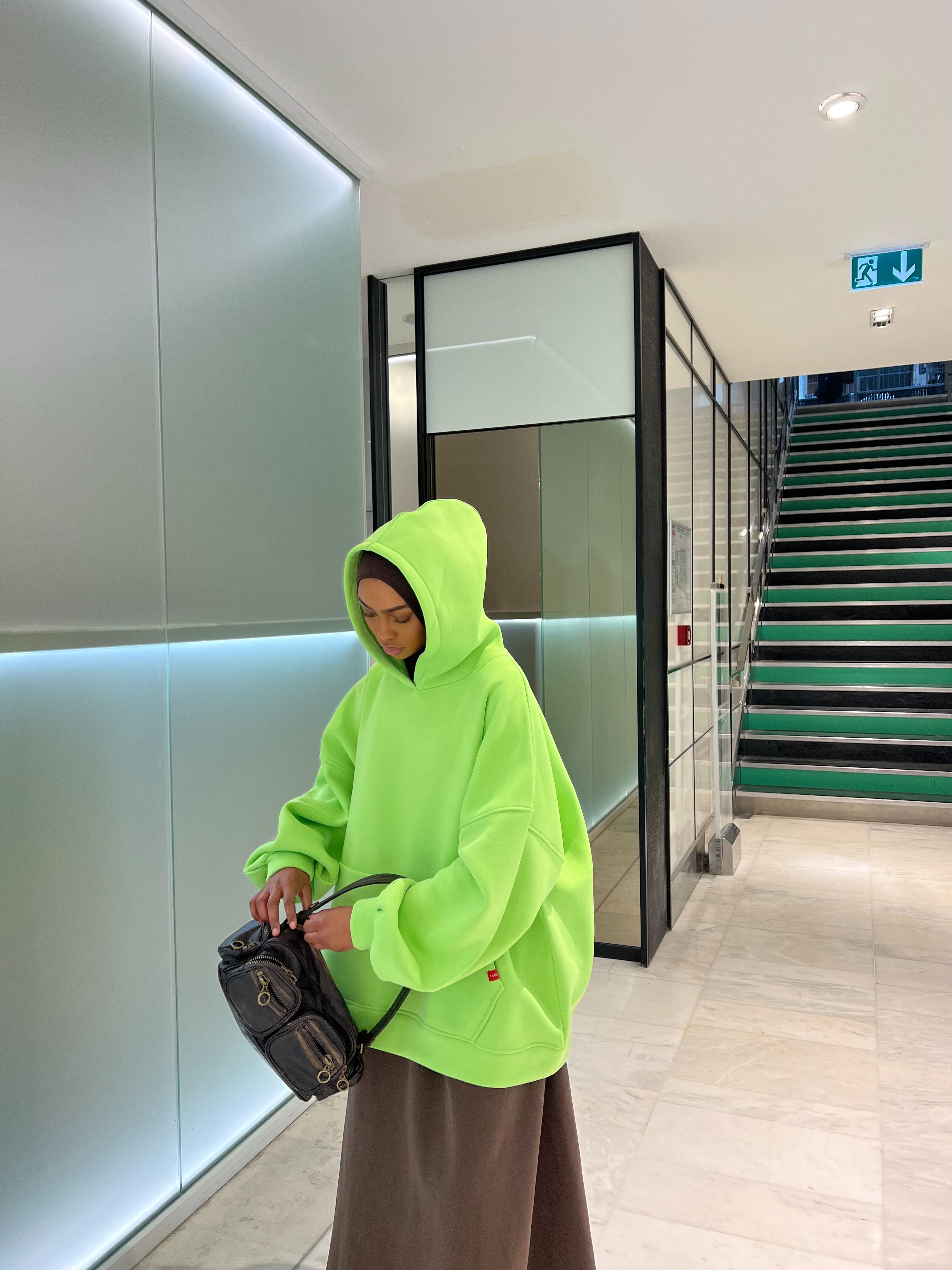 Hoodie Oversize Heavy Vert Fluo
