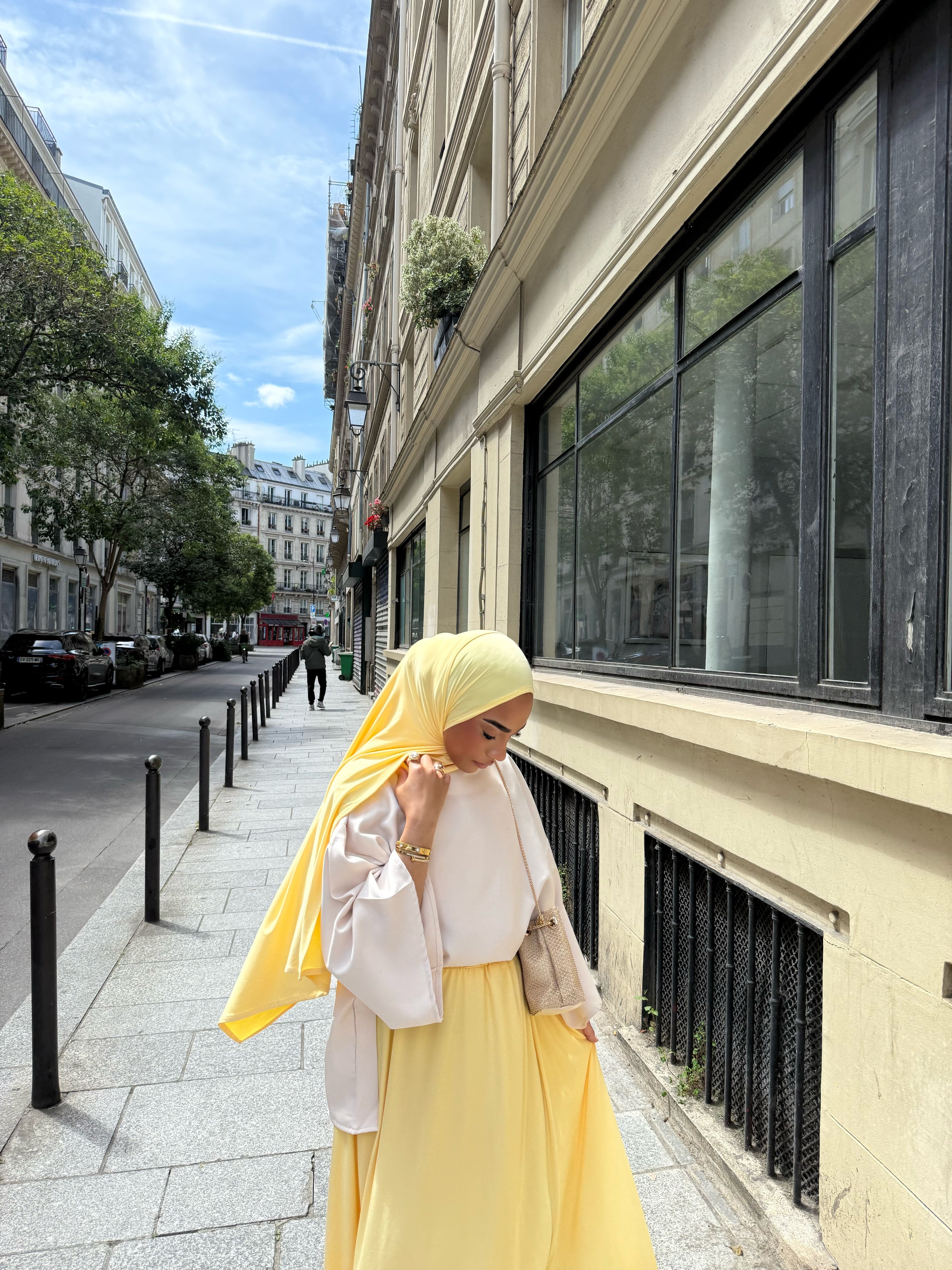 🧕🏻👗[ Taille Tall] Set Jupe + Hijab jersey scuba premium jaune   ( voir description**)