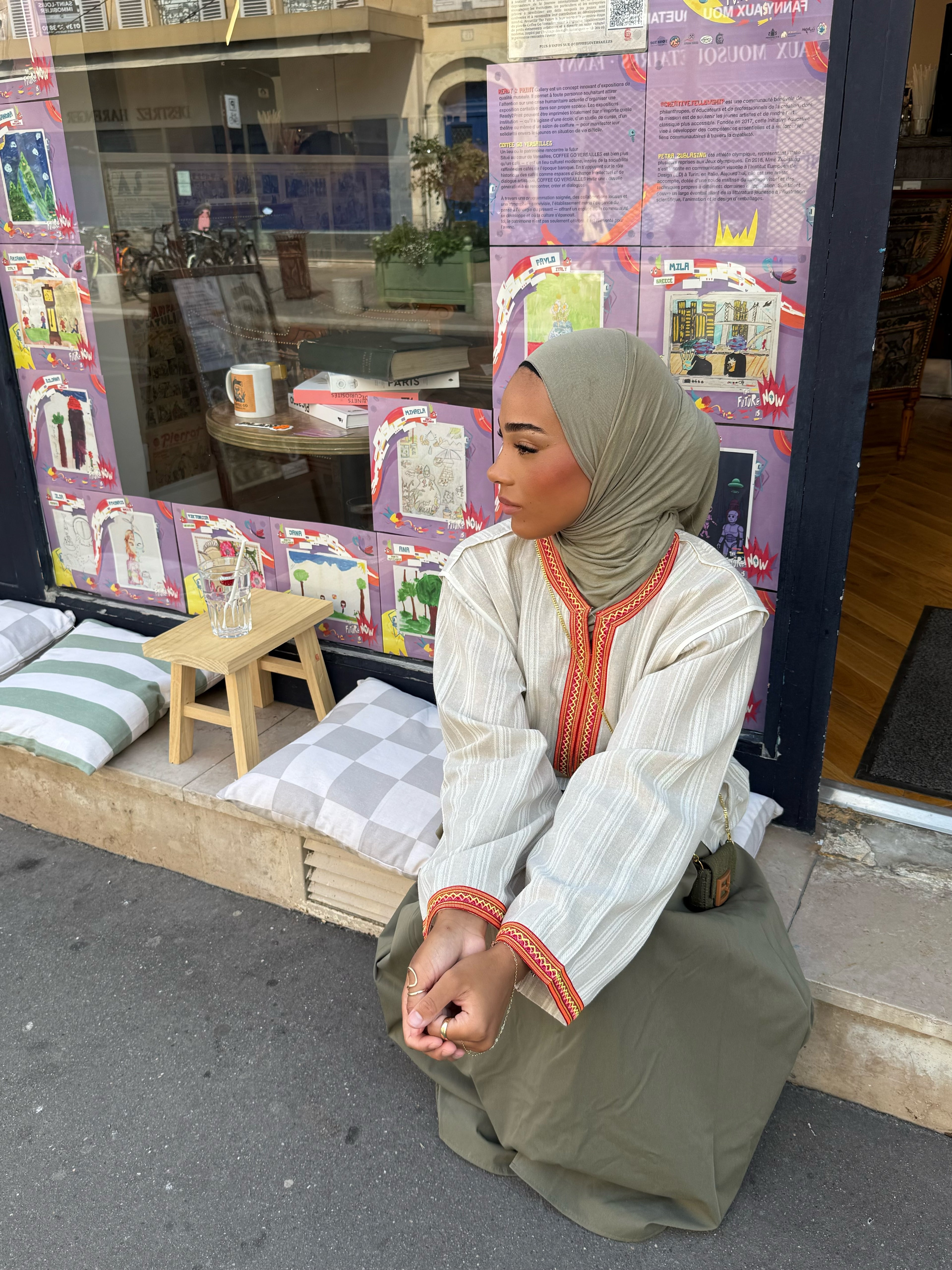 ( Taille standard )Blouse Marrakech ( beige col orange )