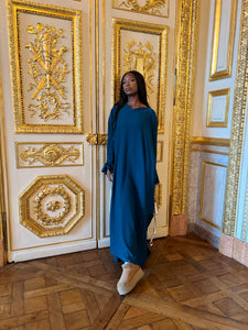 Abaya emiratie saoudienne bleu paon