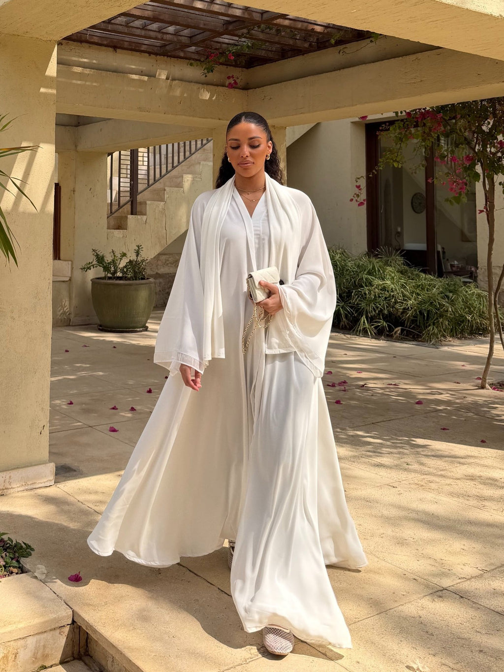 Abaya Papillon Volant - Blanc - TAHIRA