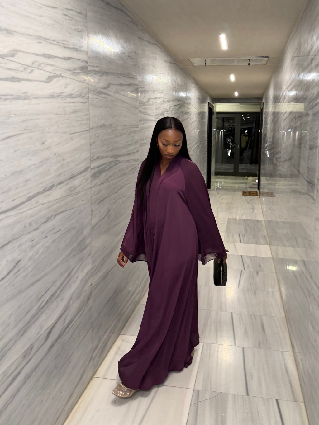 Abaya Papillon Volant - Violet - TAHIRA