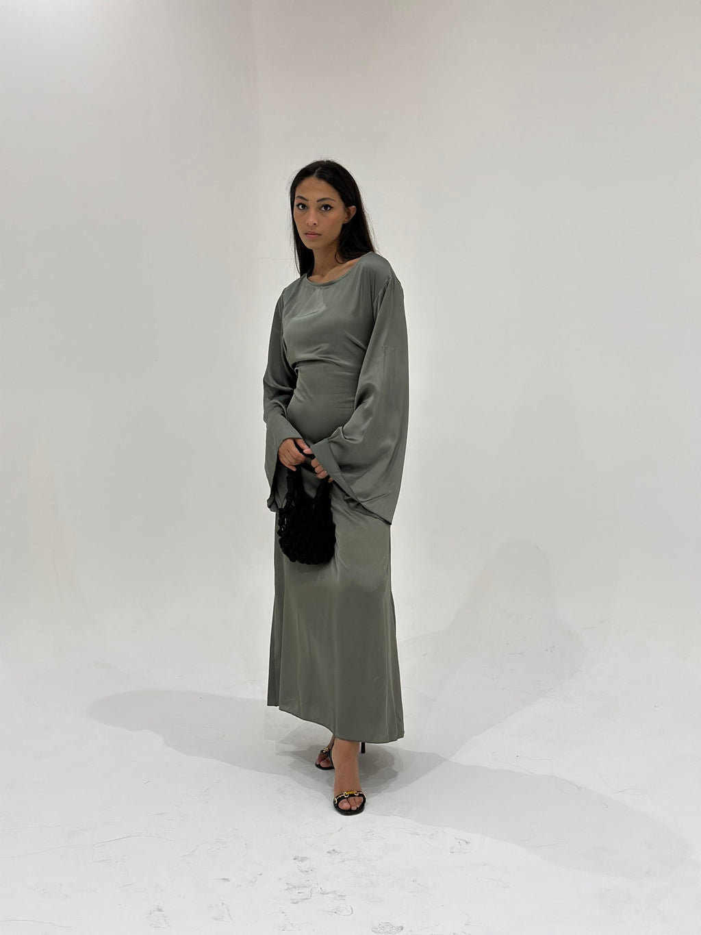 Abaya Satiné Sunshine Kaki - TAHIRA