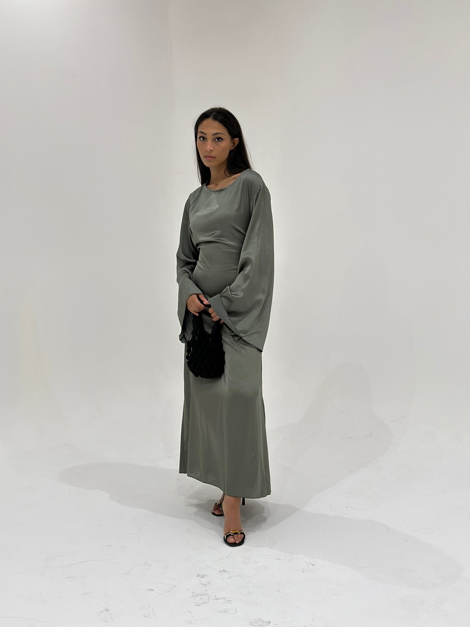Abaya Satiné Sunshine Kaki - TAHIRA