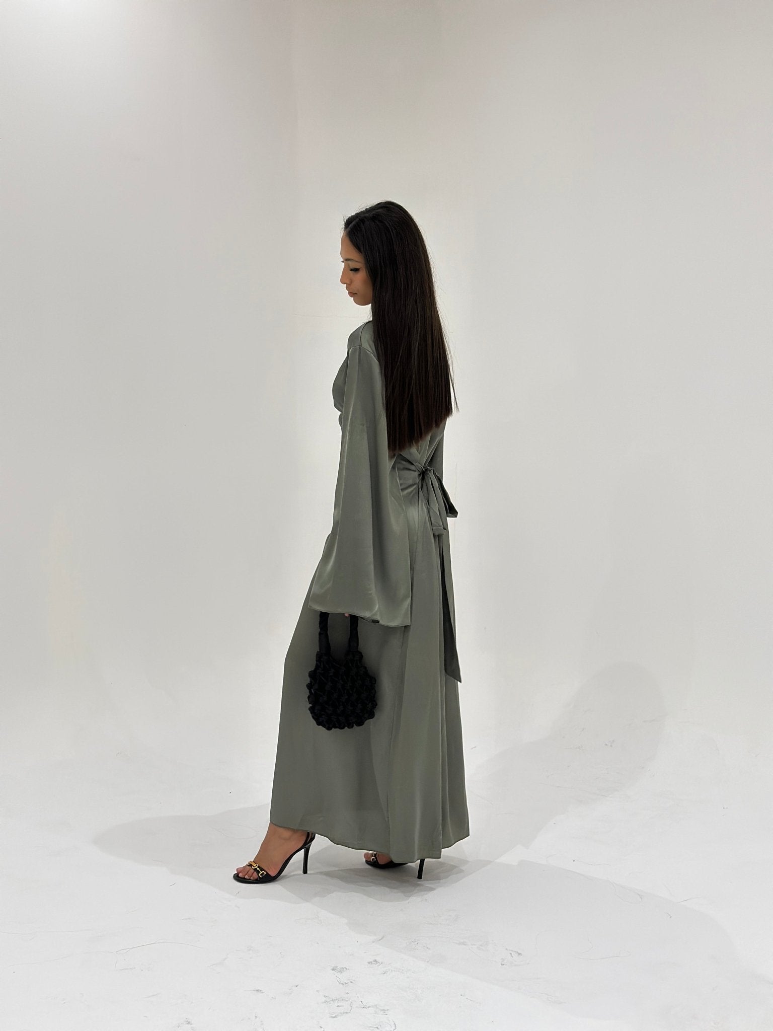 Abaya Satiné Sunshine Kaki - TAHIRA