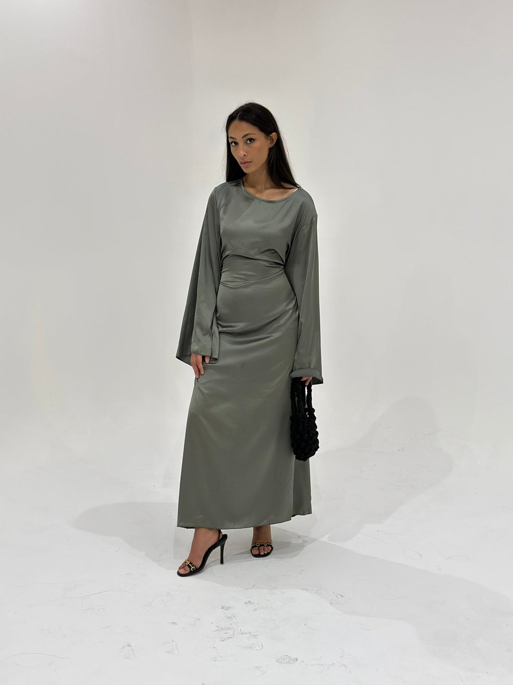 Abaya Satiné Sunshine Kaki - TAHIRA