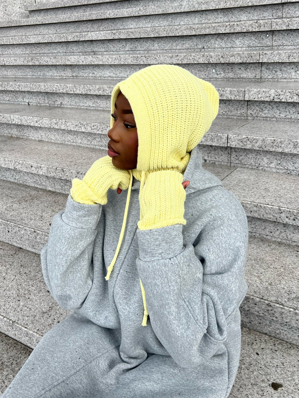 Cagoule + Mitaine Jaune Pastel - TAHIRA