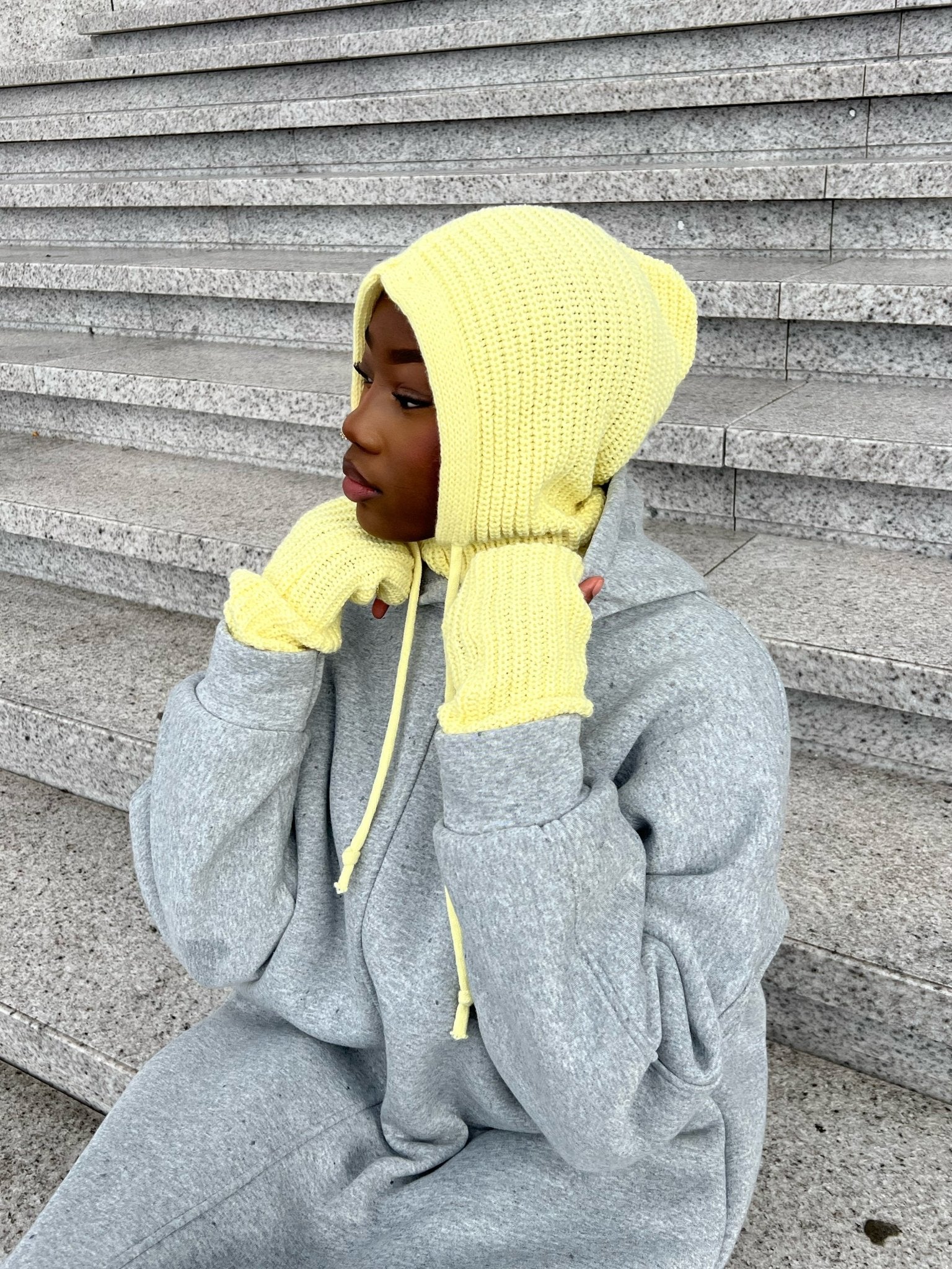 Cagoule + Mitaine Jaune Pastel - TAHIRA