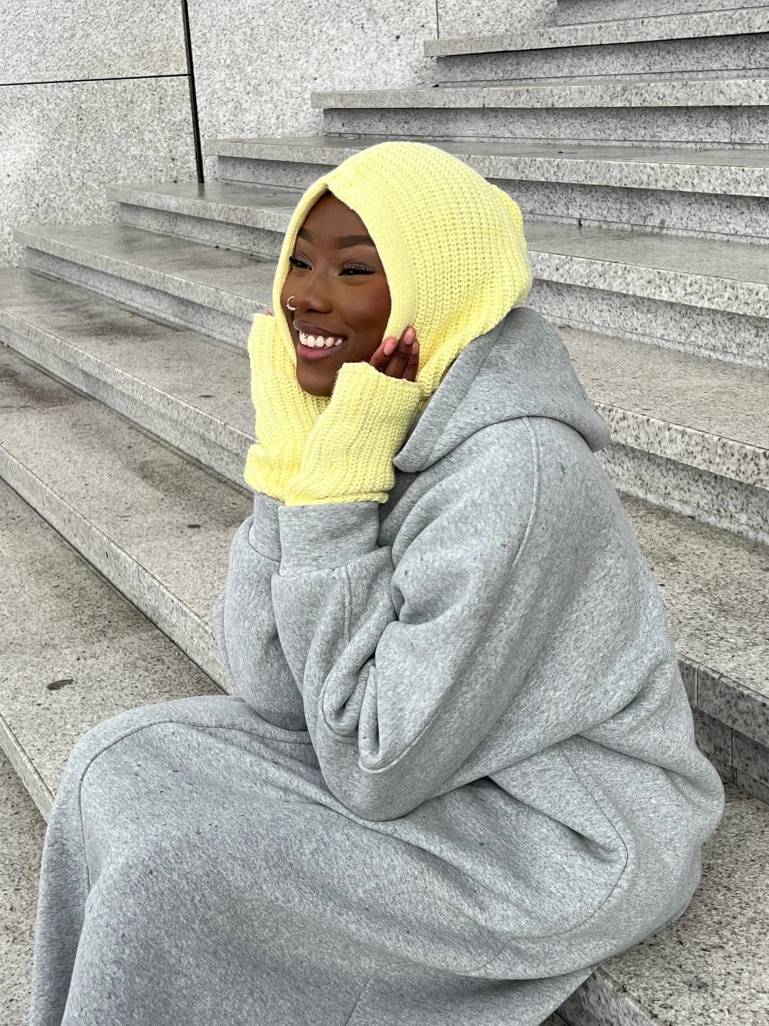 Cagoule + Mitaine Jaune Pastel - TAHIRA