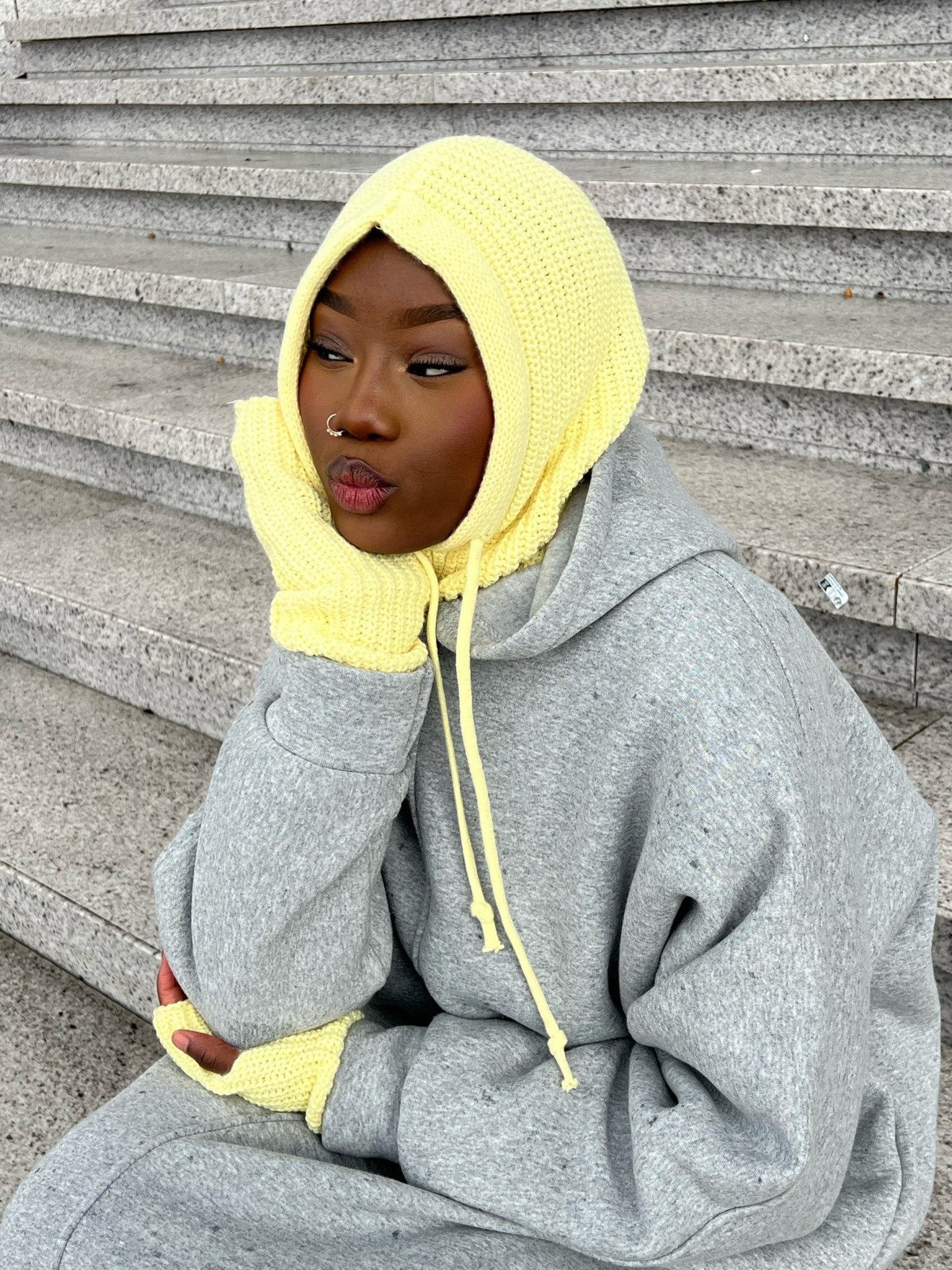 Cagoule + Mitaine Jaune Pastel - TAHIRA