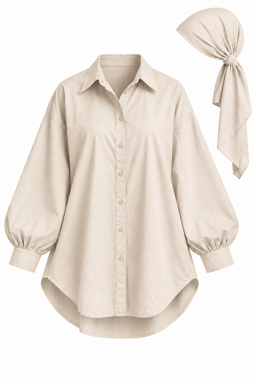 Ensemble Awa Beige clair(Chemise + Hijab) - TAHIRA
