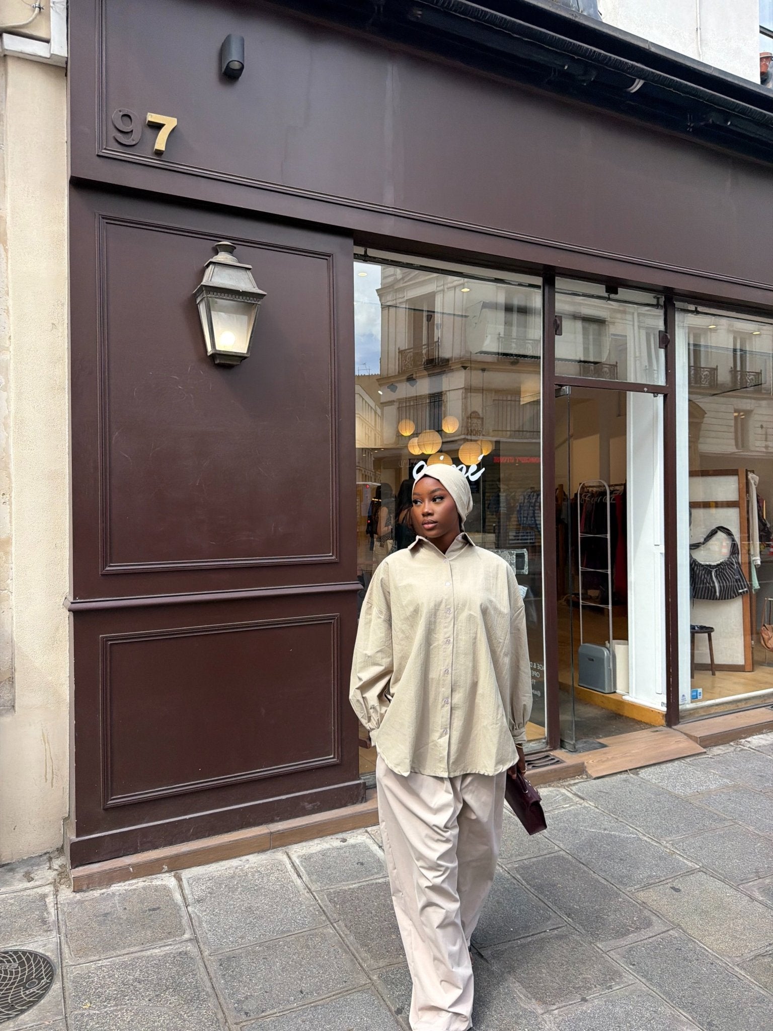 Ensemble Awa Taupe (Chemise + Hijab) - TAHIRA