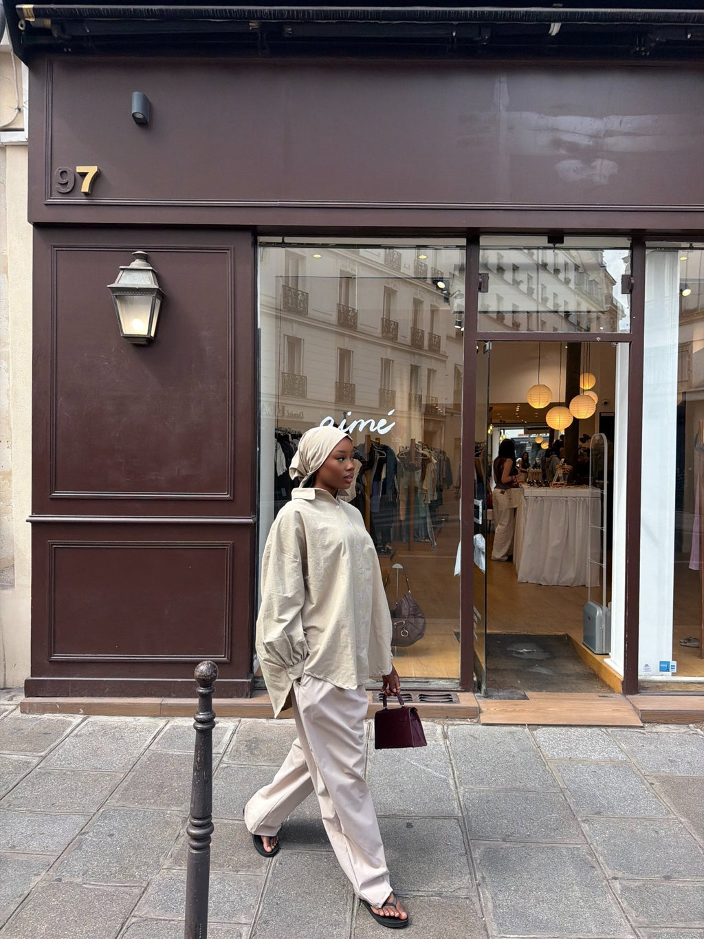Ensemble Awa Taupe (Chemise + Hijab) - TAHIRA