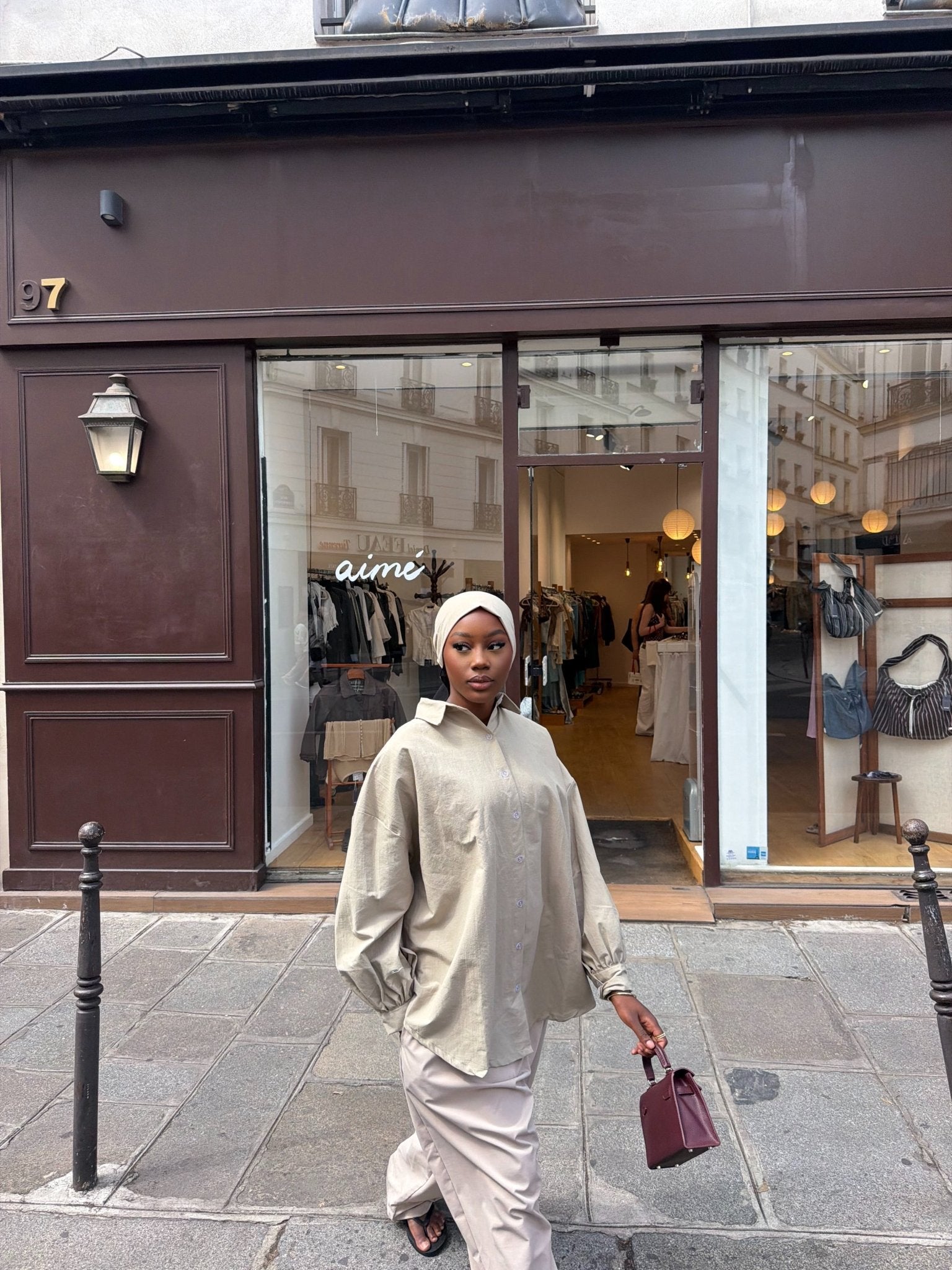 Ensemble Awa Taupe (Chemise + Hijab) - TAHIRA