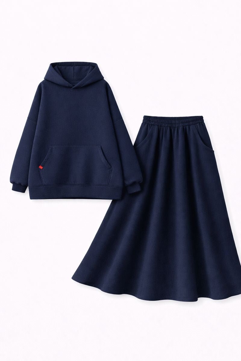 Ensemble Hoodie Heavy Bleu Nuit ( Jupe ou Pantalon ) - TAHIRA