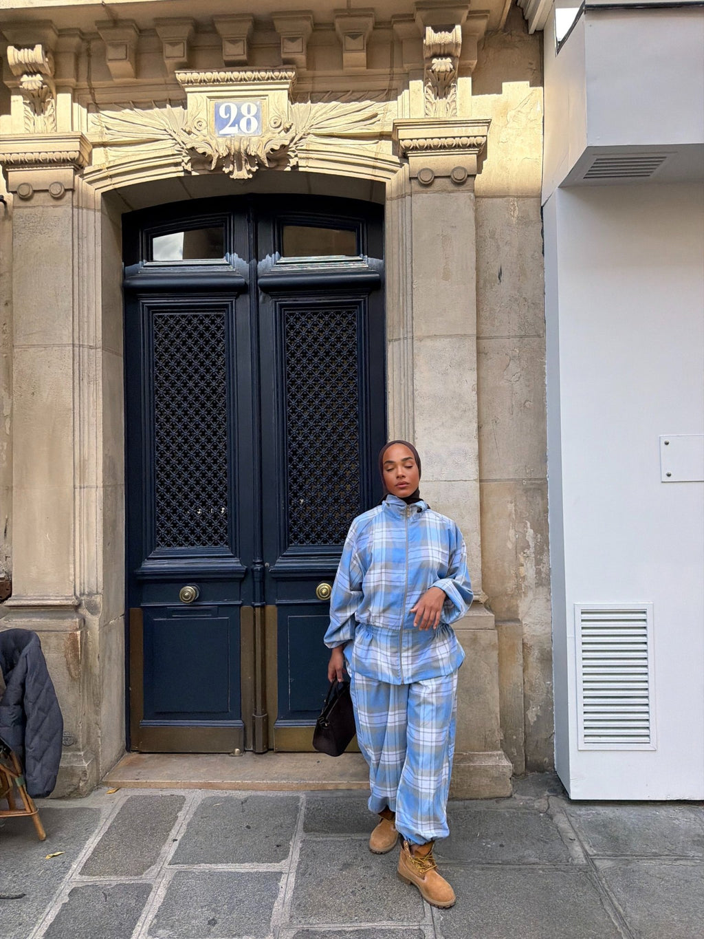 Ensemble Nadia - Bleu ciel-Gris (Carreaux) - TAHIRA