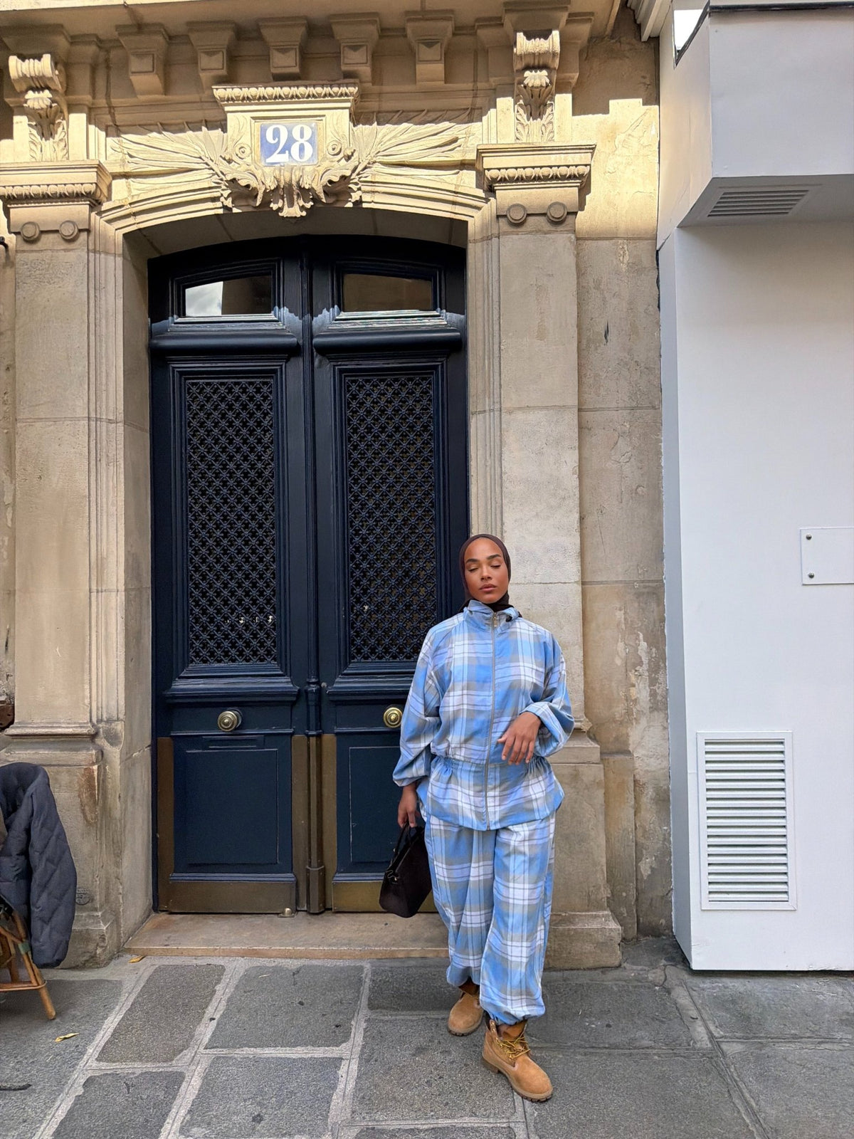Ensemble Nadia - Bleu ciel-Gris (Carreaux) - TAHIRA