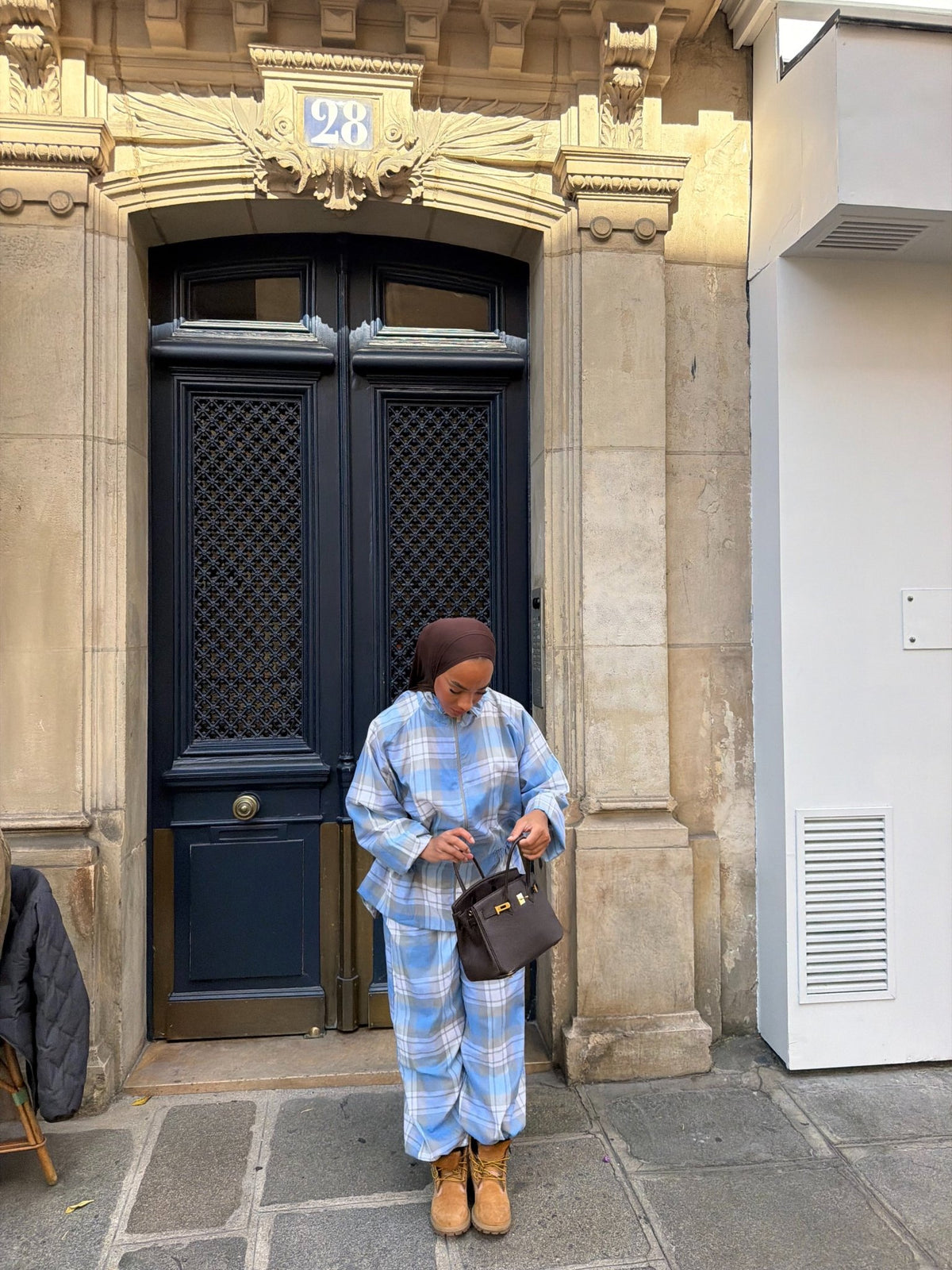Ensemble Nadia - Bleu ciel-Gris (Carreaux) - TAHIRA