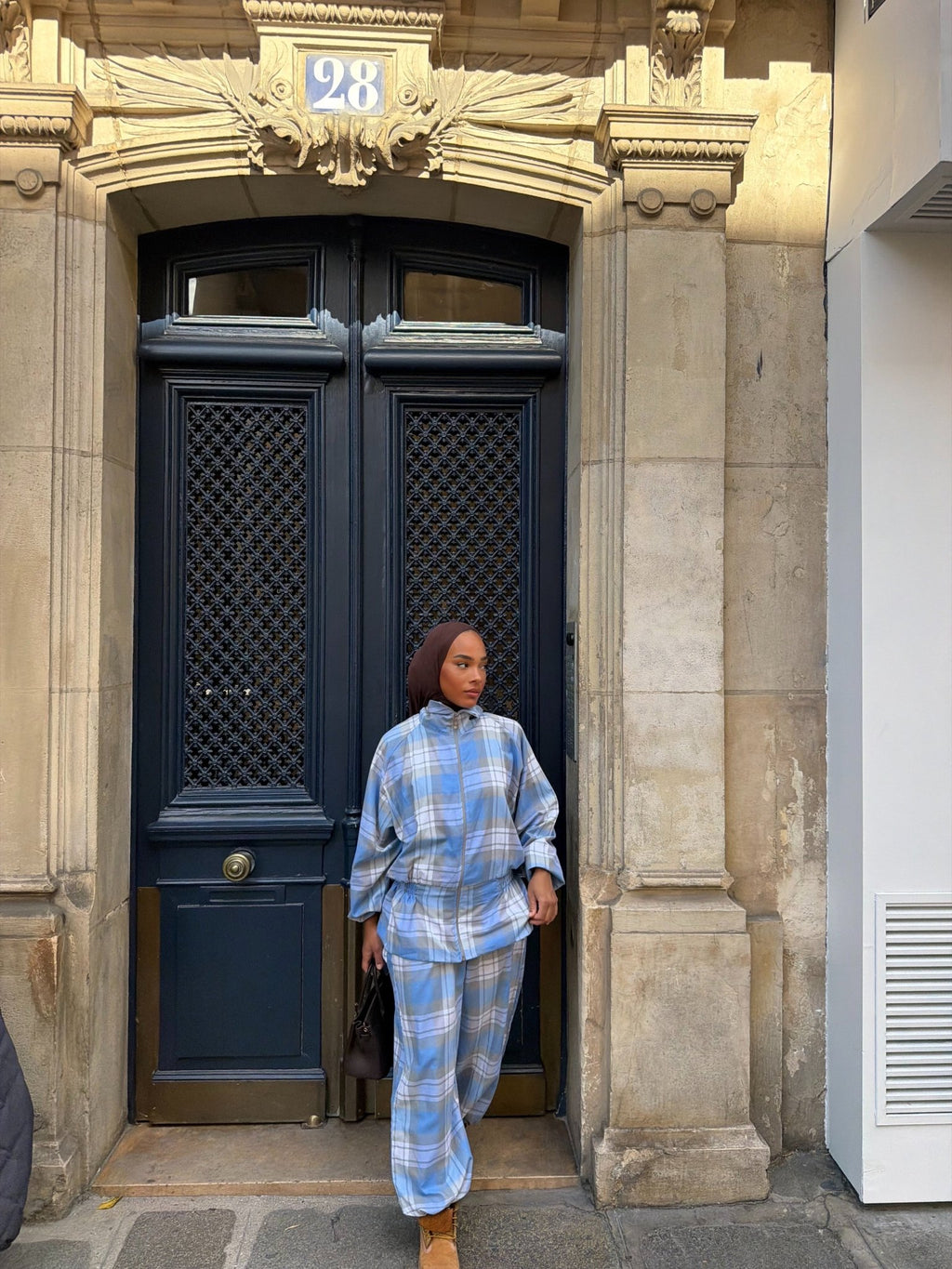Ensemble Nadia - Bleu ciel-Gris (Carreaux) - TAHIRA