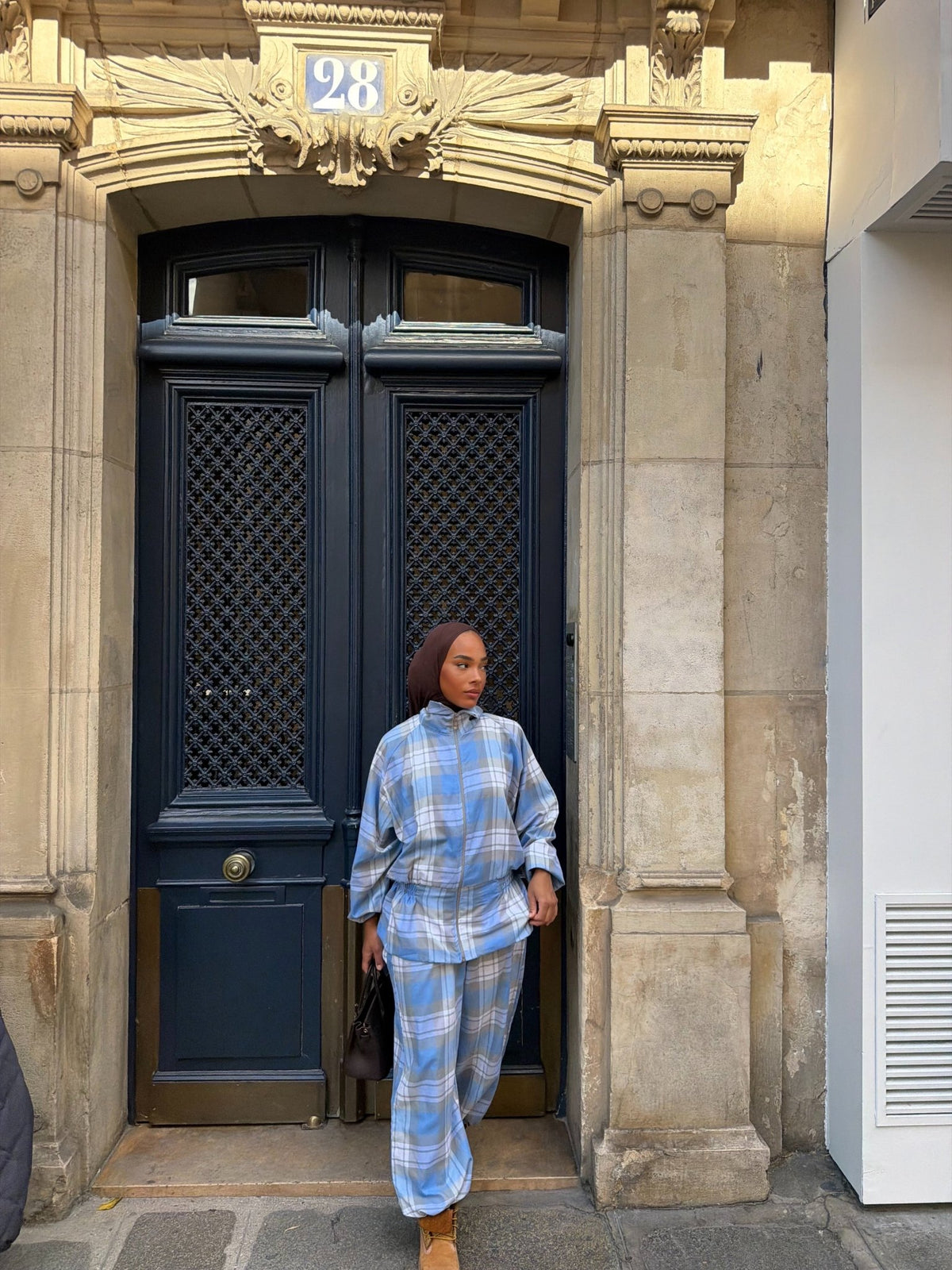 Ensemble Nadia - Bleu ciel-Gris (Carreaux) - TAHIRA