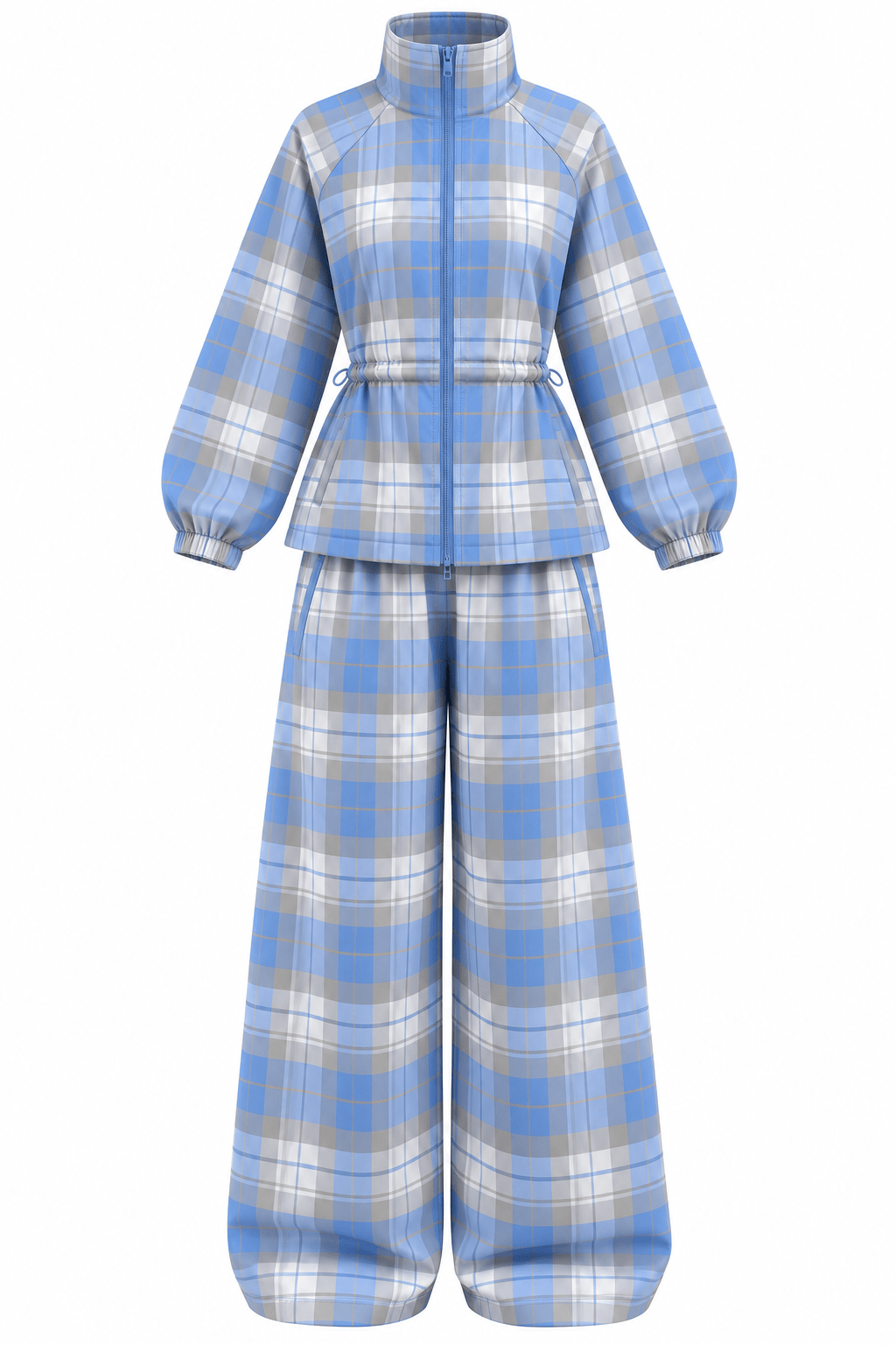 Ensemble Nadia - Bleu ciel-Gris (Carreaux) - TAHIRA