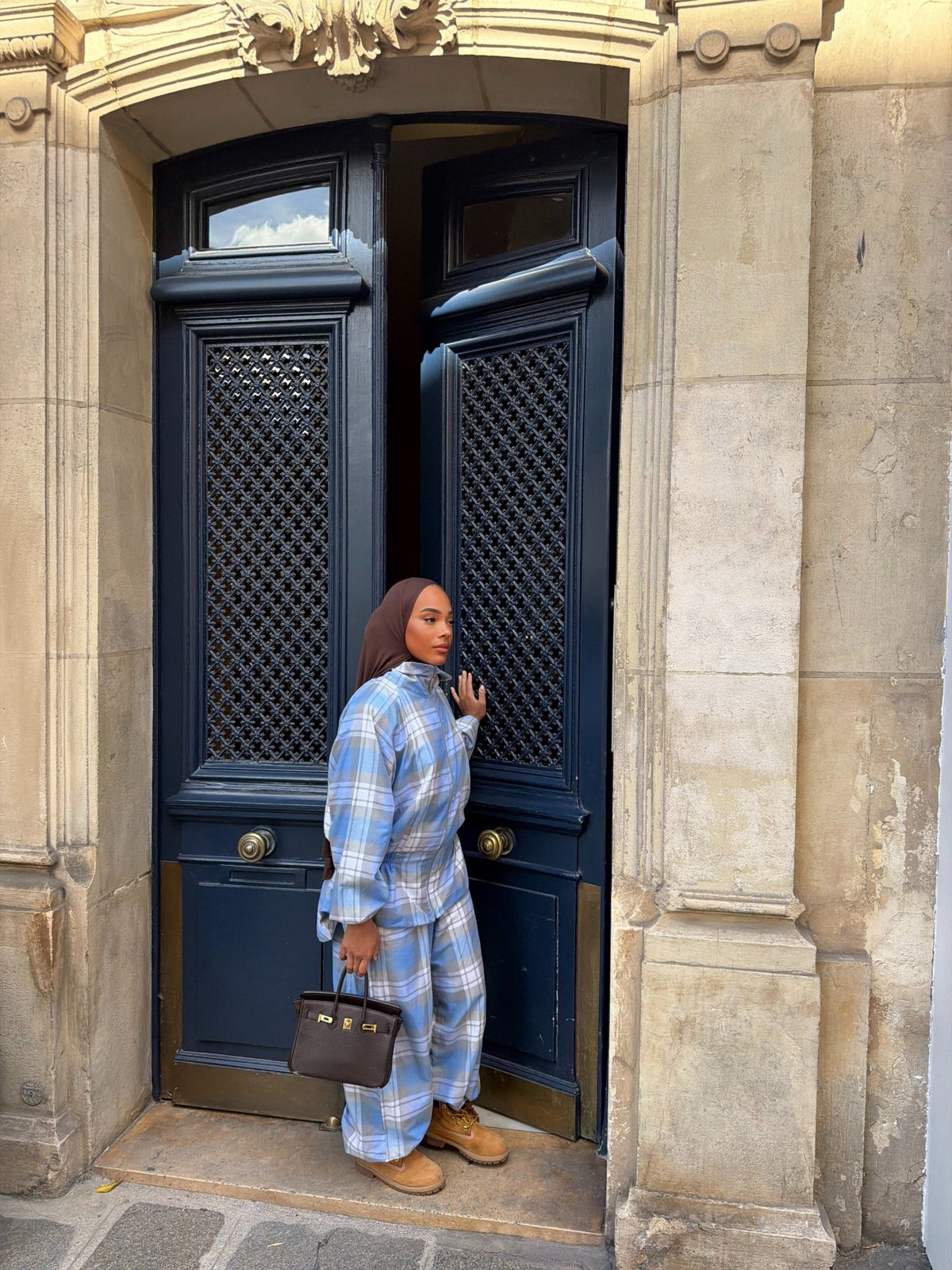 Ensemble Nadia - Bleu ciel-Gris (Carreaux) - TAHIRA