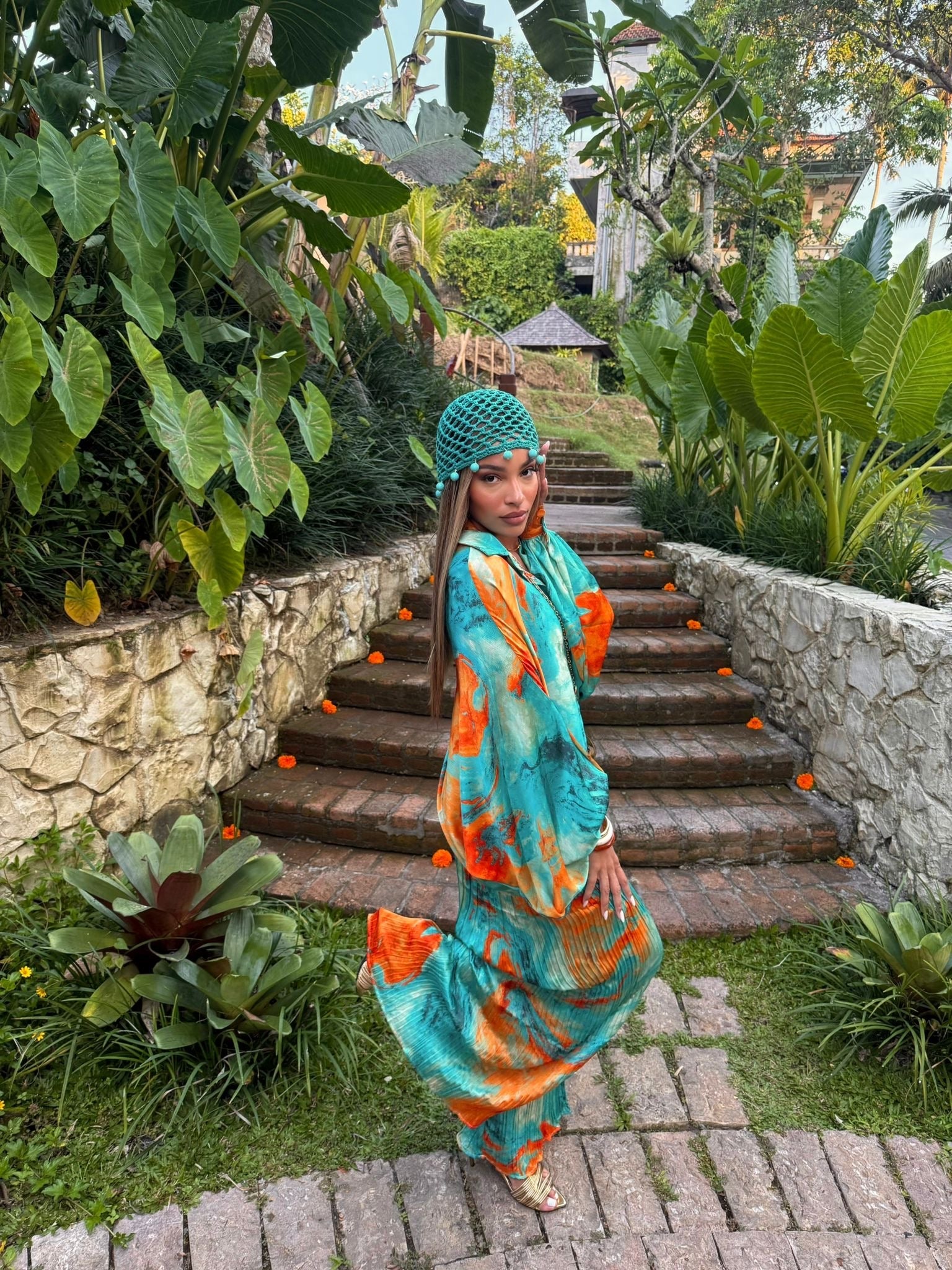 Ensemble Pantalon Romy - Turquoise-Orange - TAHIRA