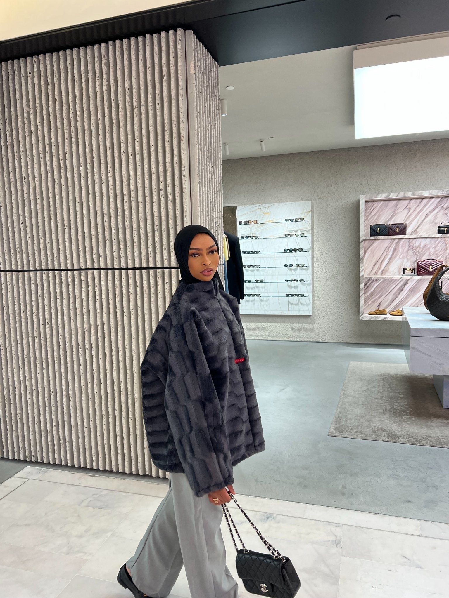 Fourrure à Enfiler Anastasia Gris Anthracite - TAHIRA
