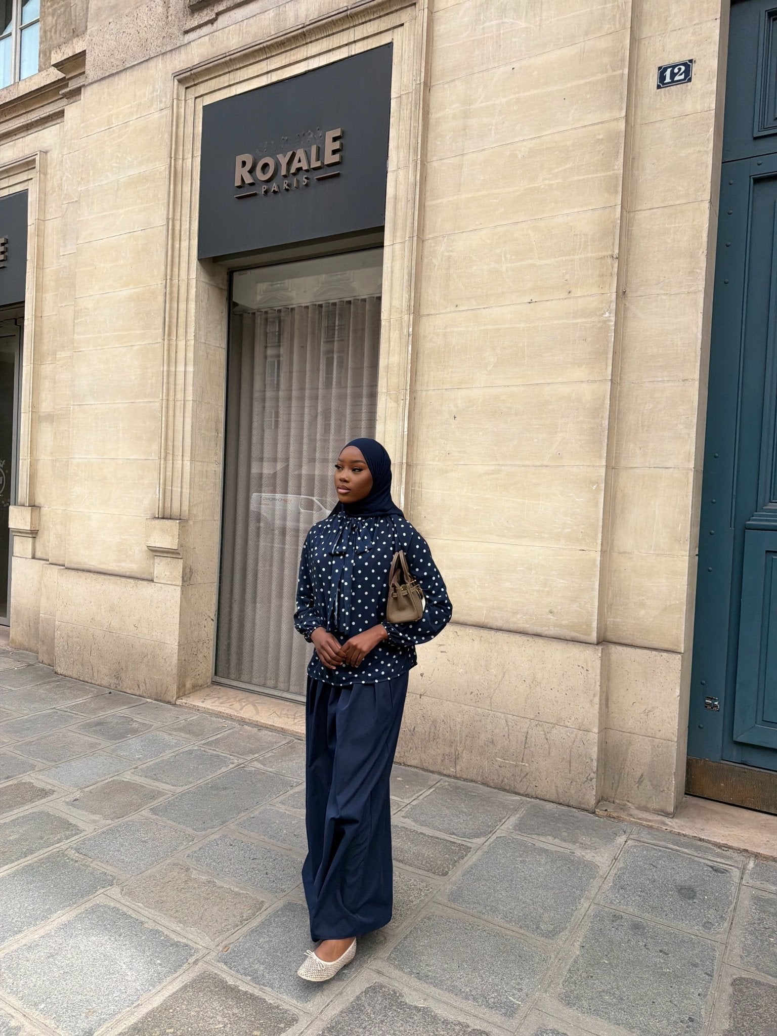 Haut Colette Bleu Nuit (Pois Blancs) - TAHIRA