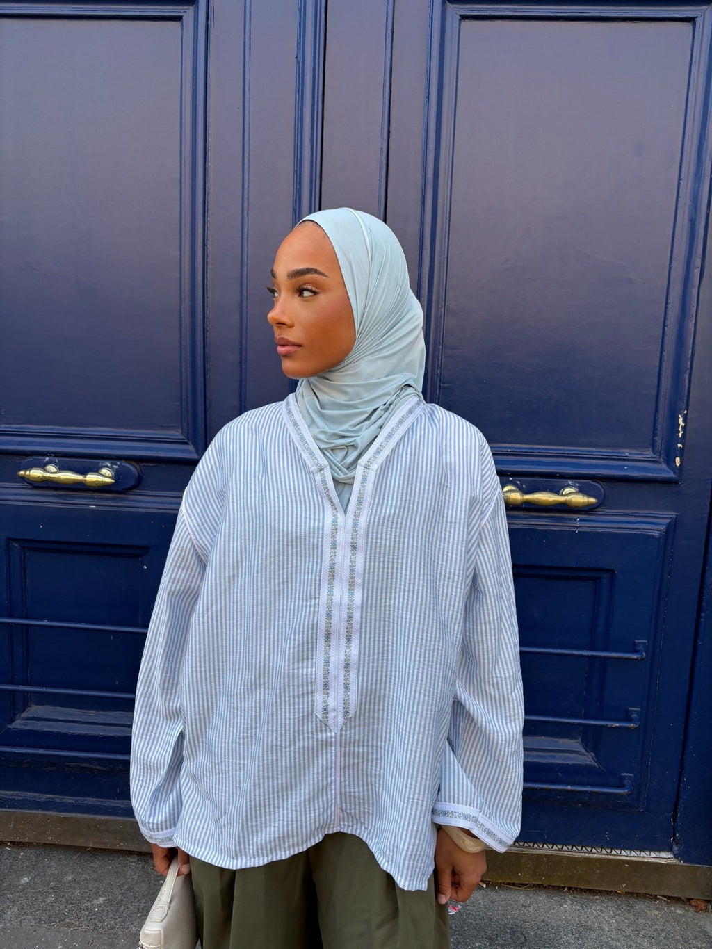 Haut Marrakech Rayé Bleu ciel - TAHIRA