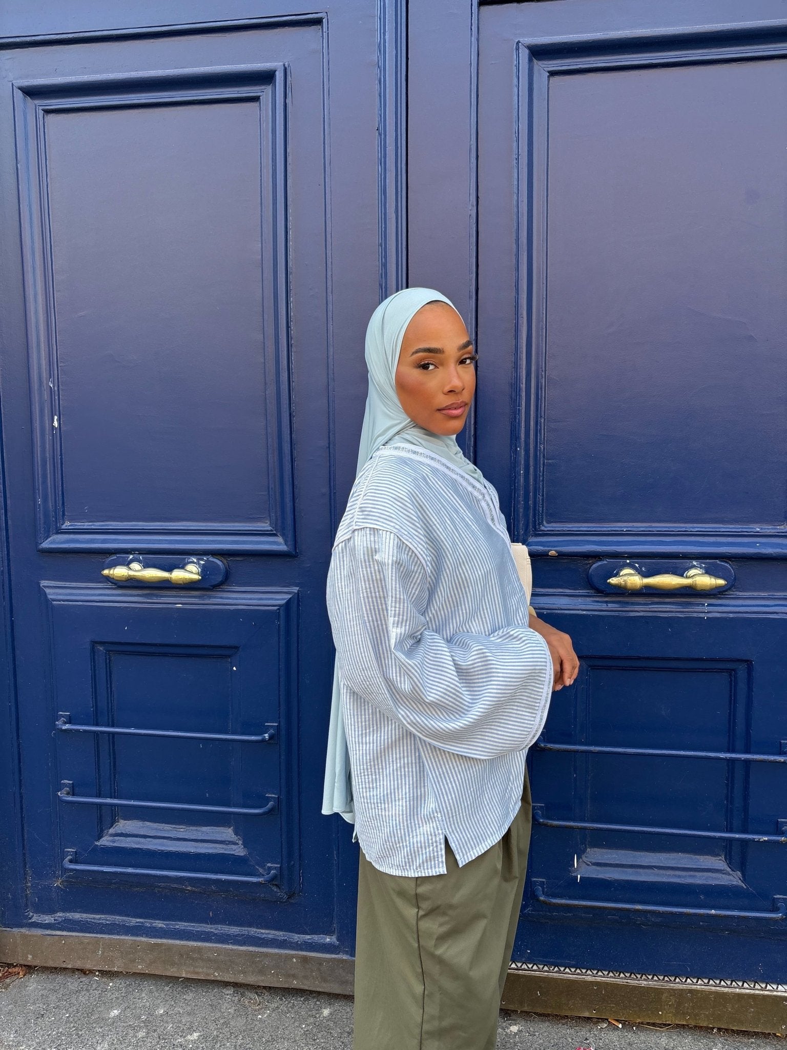 Haut Marrakech Rayé Bleu ciel - TAHIRA