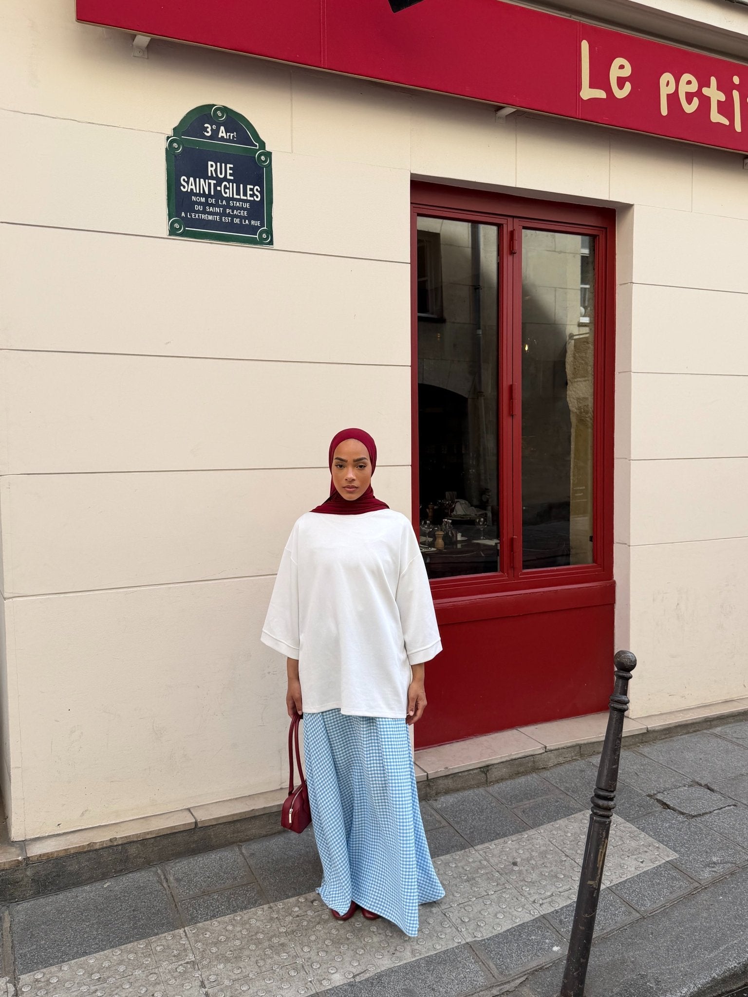 Jupe Madeleine Bleu ciel - Blanc (Carreaux) - TAHIRA