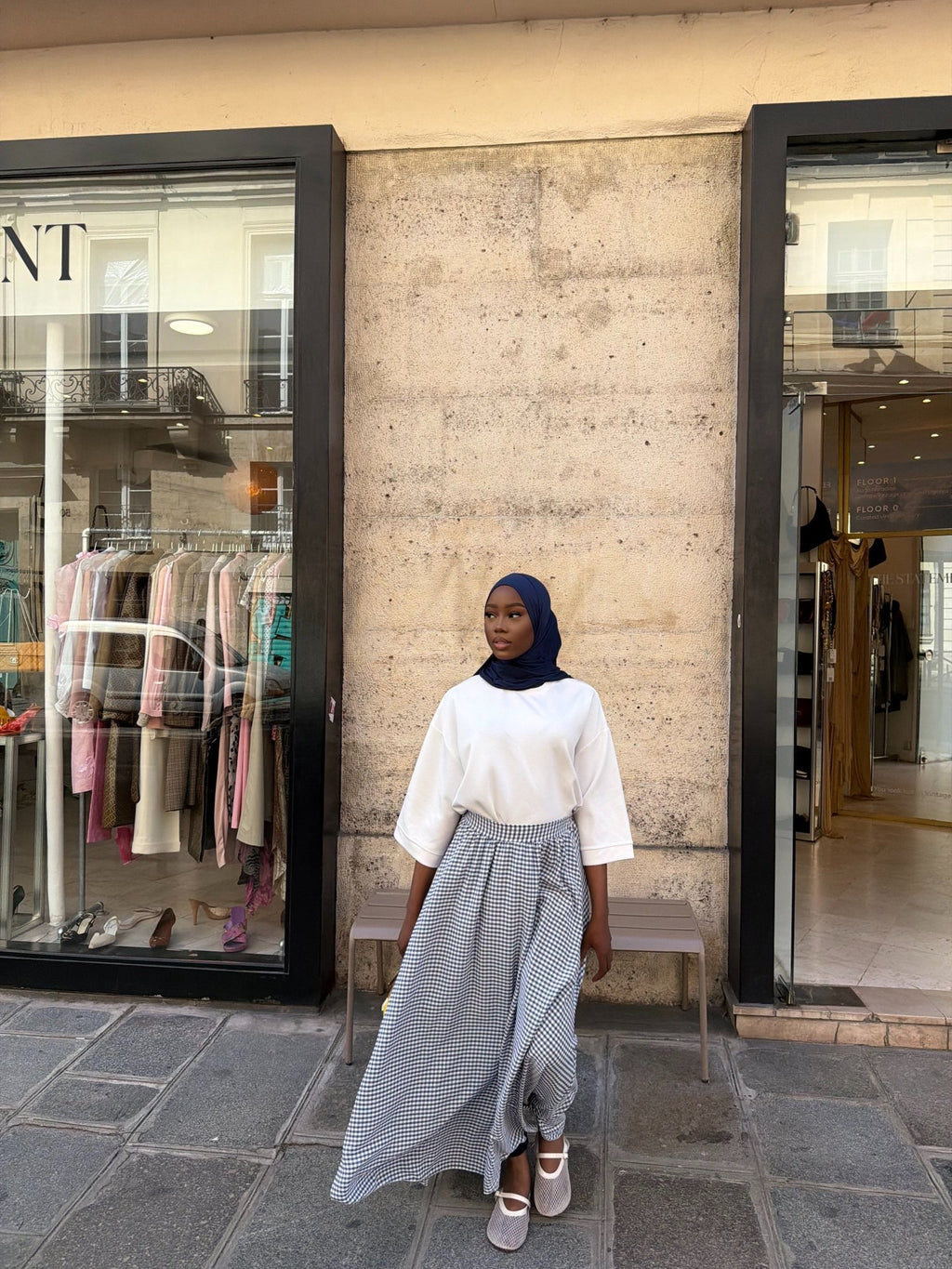 Jupe Madeleine Bleu nuit - Blanc (Carreaux) - TAHIRA