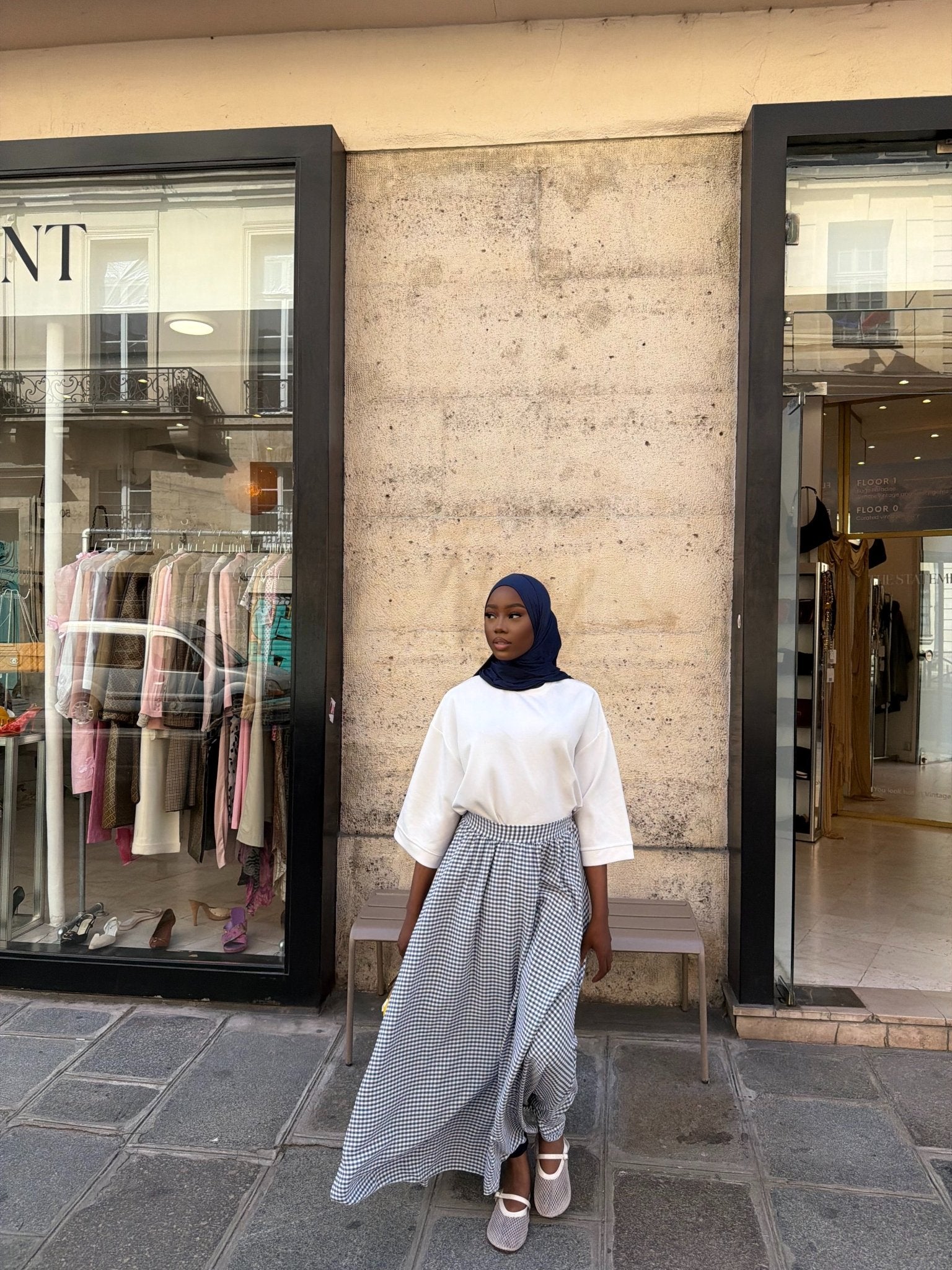 Jupe Madeleine Bleu nuit - Blanc (Carreaux) - TAHIRA