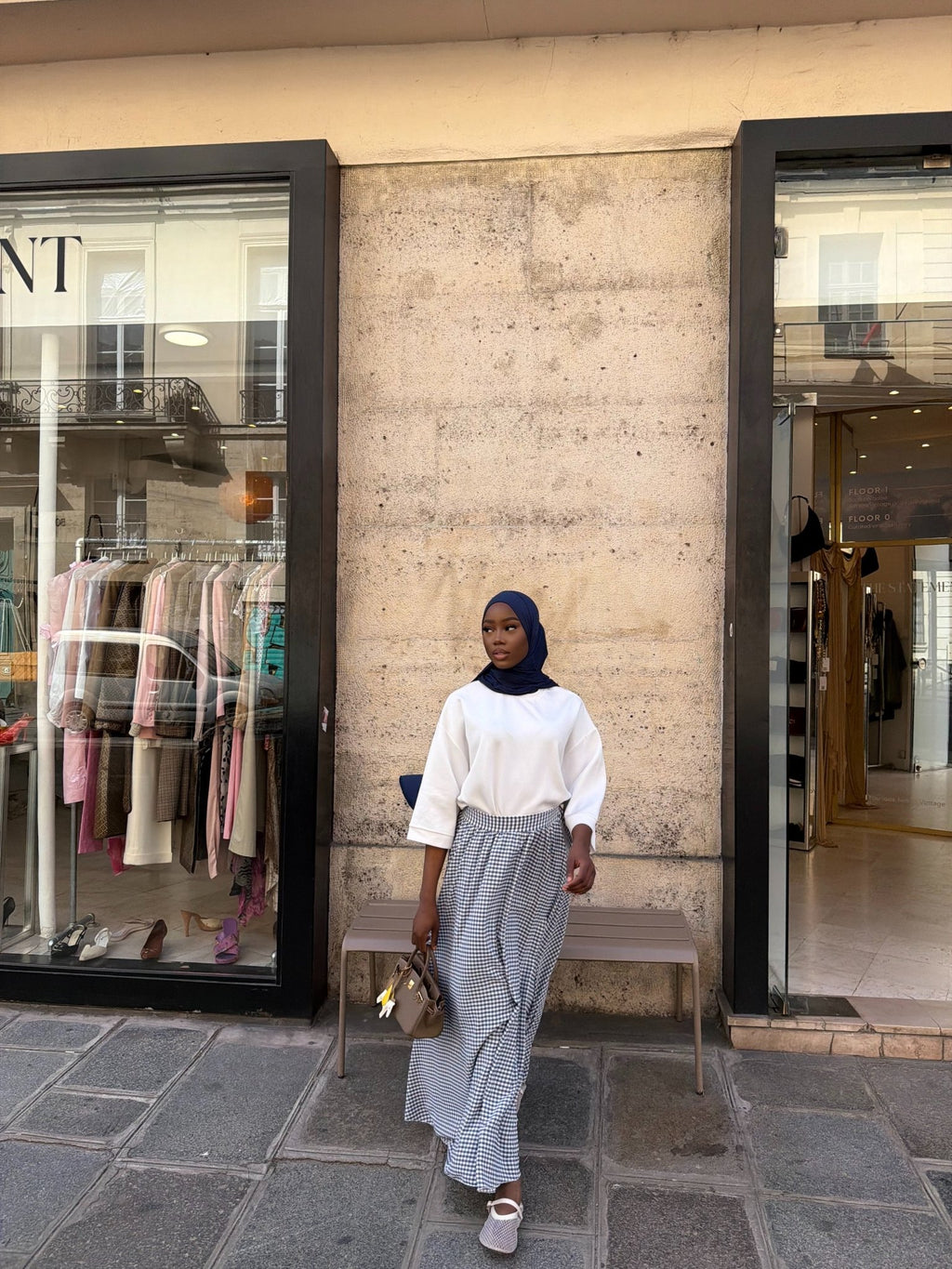 Jupe Madeleine Bleu nuit - Blanc (Carreaux) - TAHIRA