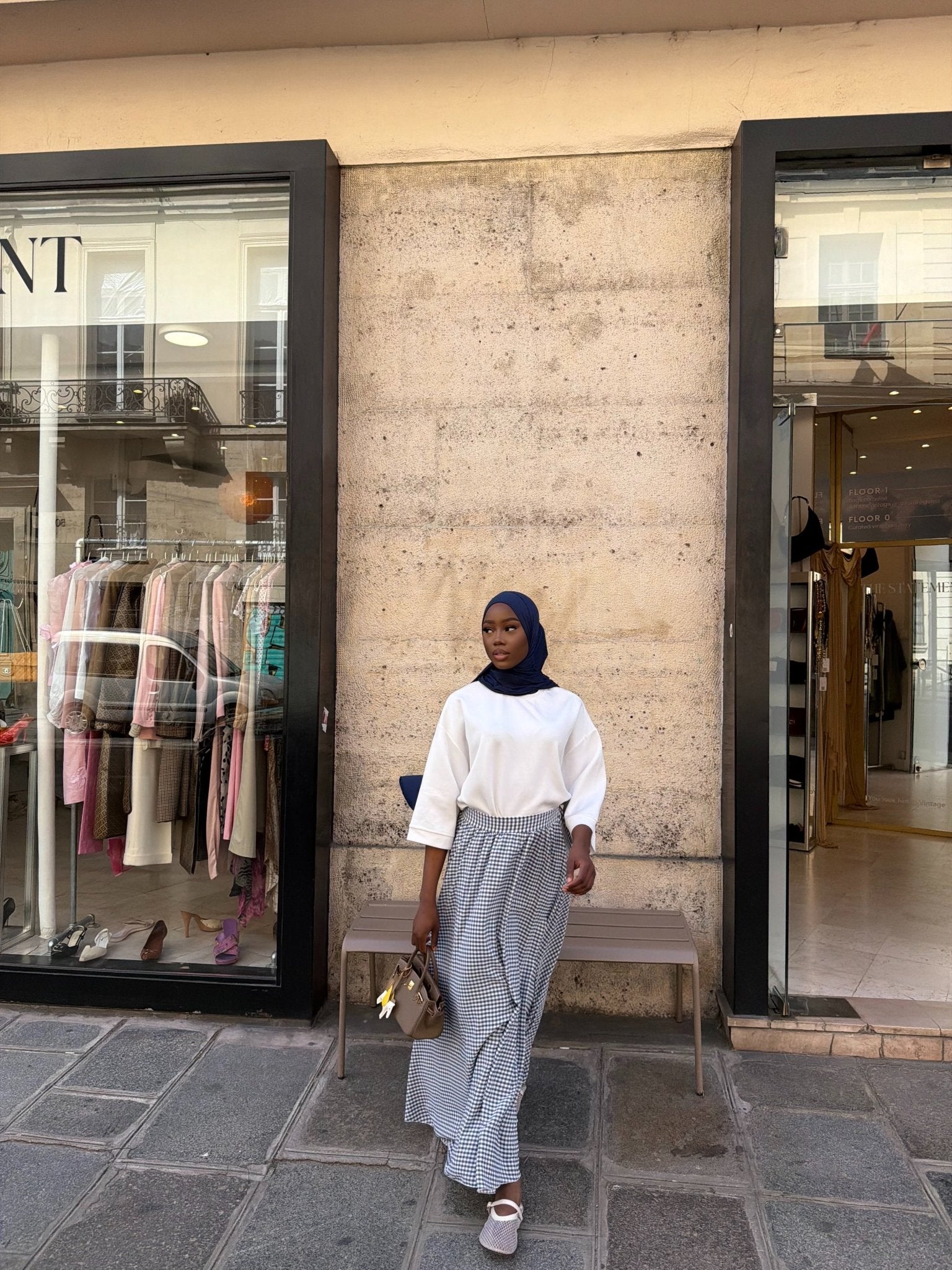 Jupe Madeleine Bleu nuit - Blanc (Carreaux) - TAHIRA