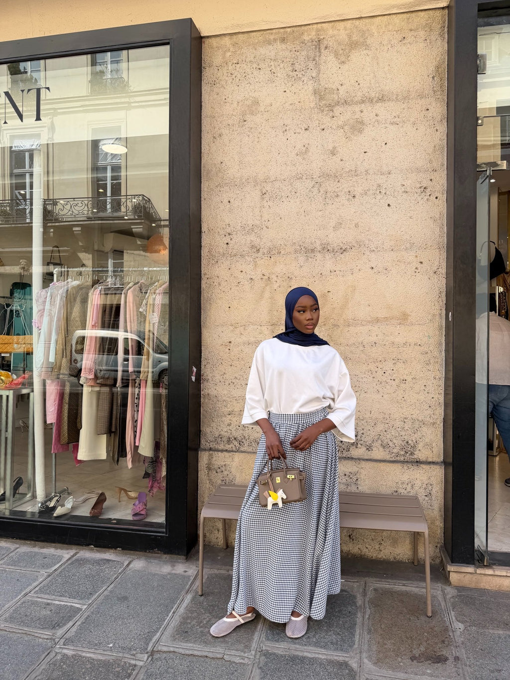 Jupe Madeleine Bleu nuit - Blanc (Carreaux) - TAHIRA
