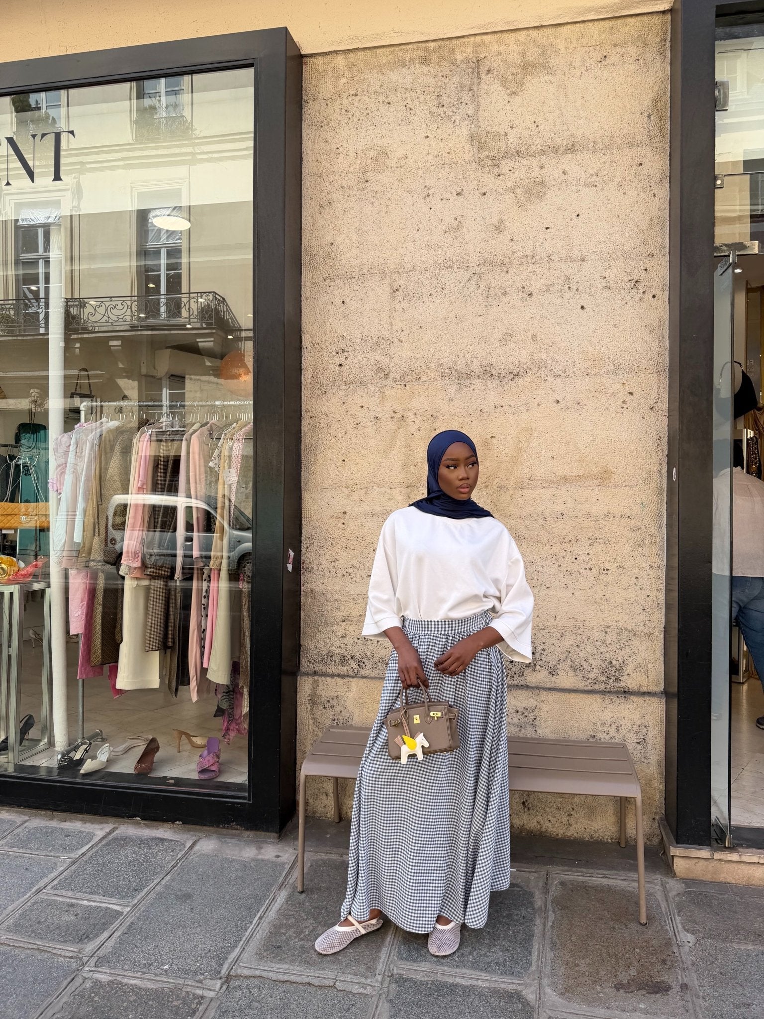 Jupe Madeleine Bleu nuit - Blanc (Carreaux) - TAHIRA