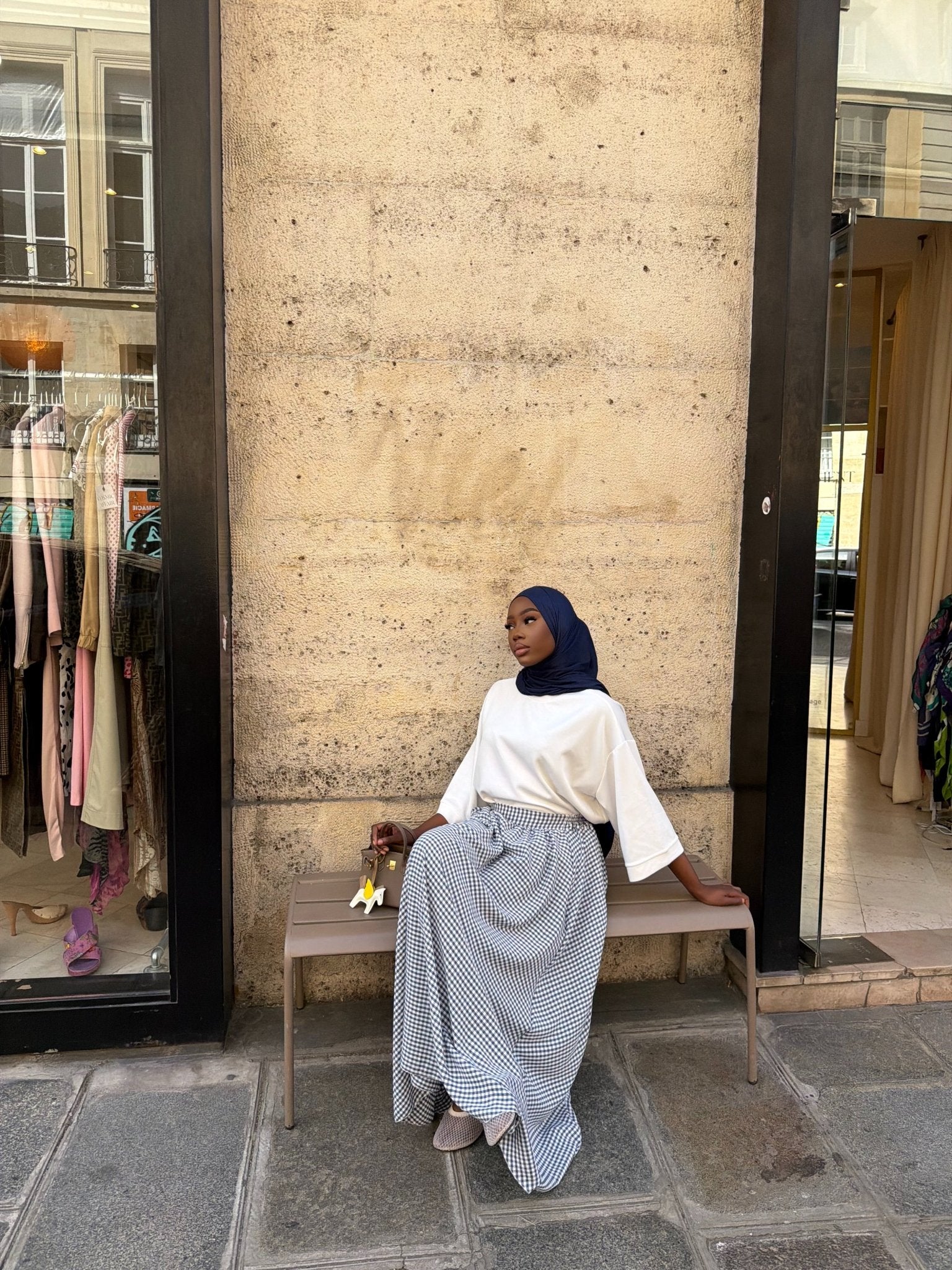 Jupe Madeleine Bleu nuit - Blanc (Carreaux) - TAHIRA