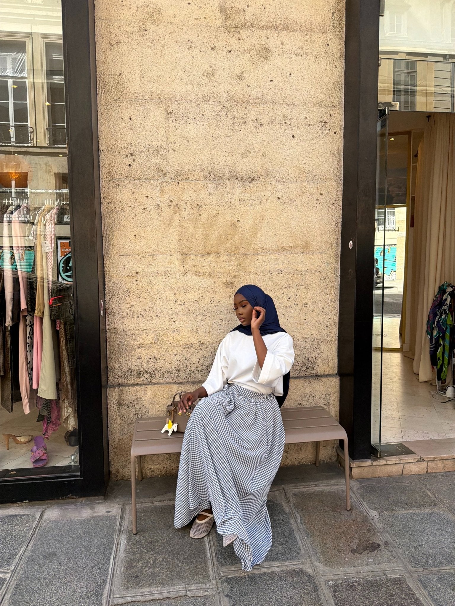 Jupe Madeleine Bleu nuit - Blanc (Carreaux) - TAHIRA