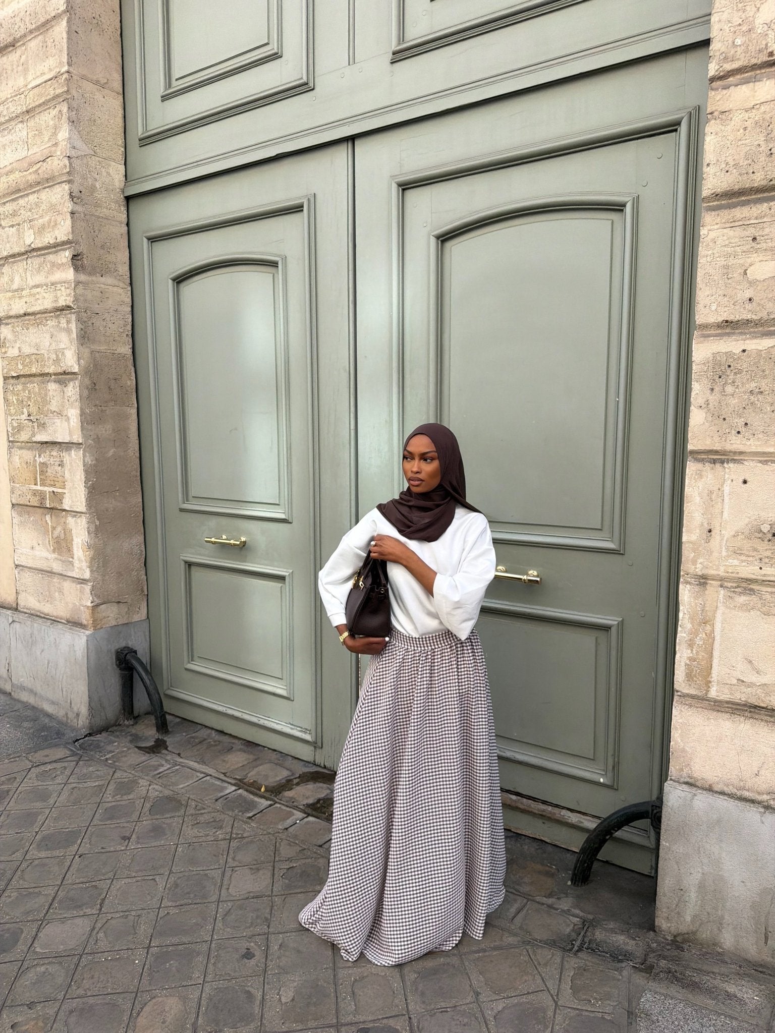 Jupe Madeleine Marron - Blanc (Carreaux) - TAHIRA