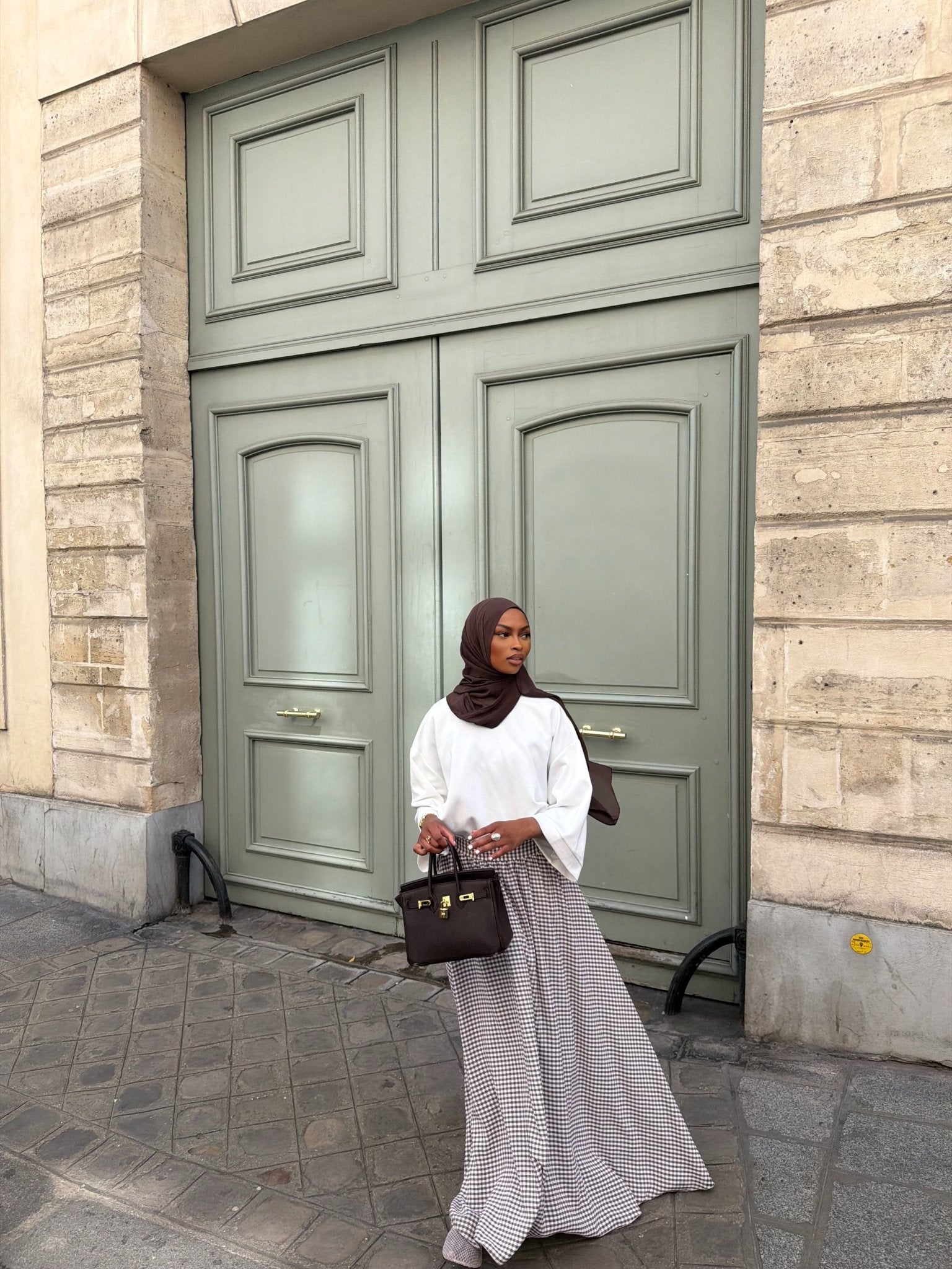 Jupe Madeleine Marron - Blanc (Carreaux) - TAHIRA