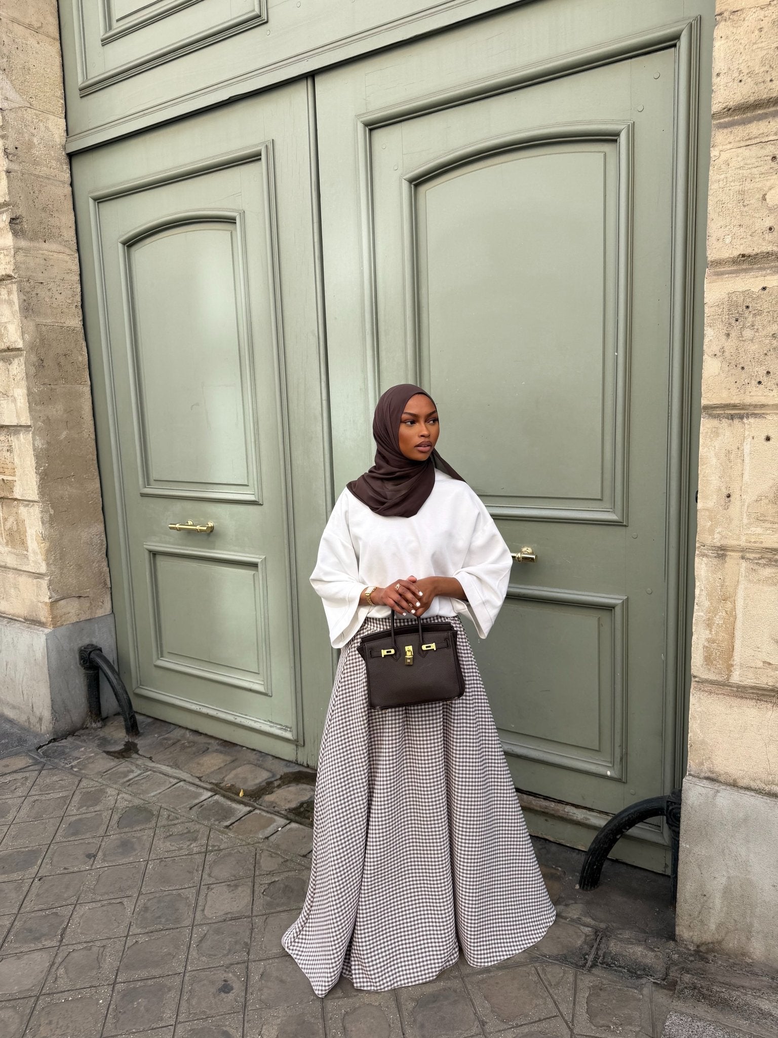 Jupe Madeleine Marron - Blanc (Carreaux) - TAHIRA